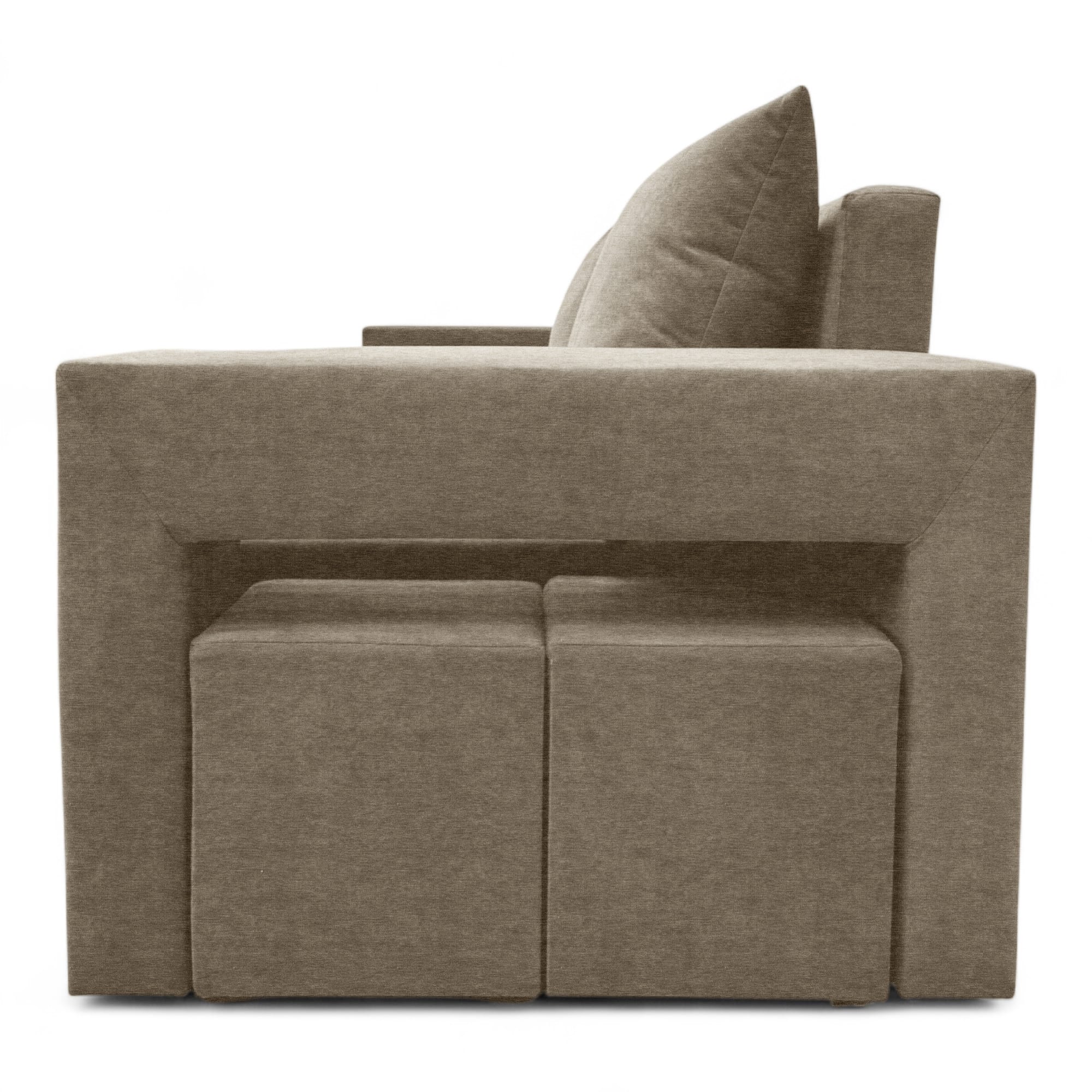 Corner sofa bed bed with table and poufs Beige — photo 16