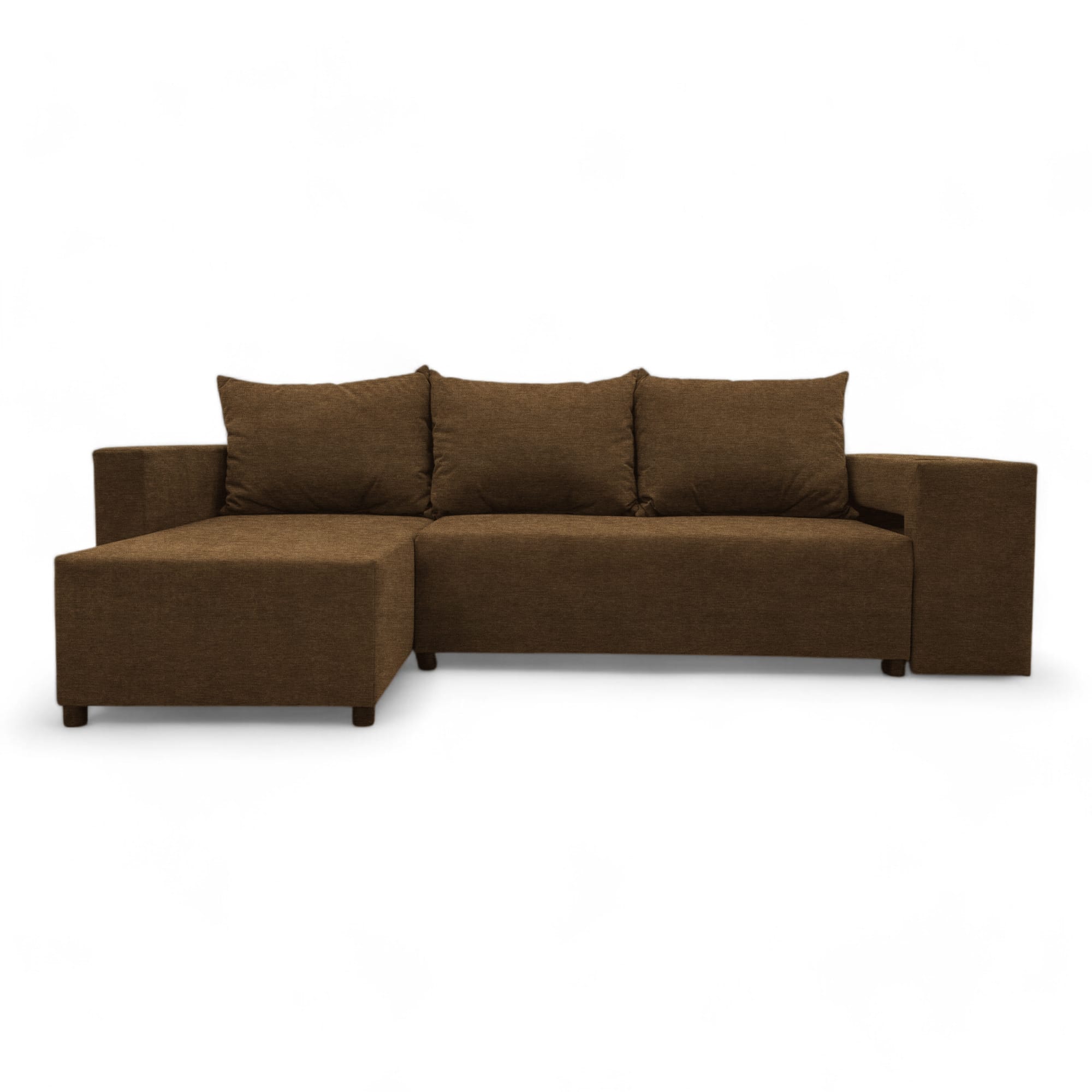 Corner sofa bed bed with table and poufs Brown — photo 9