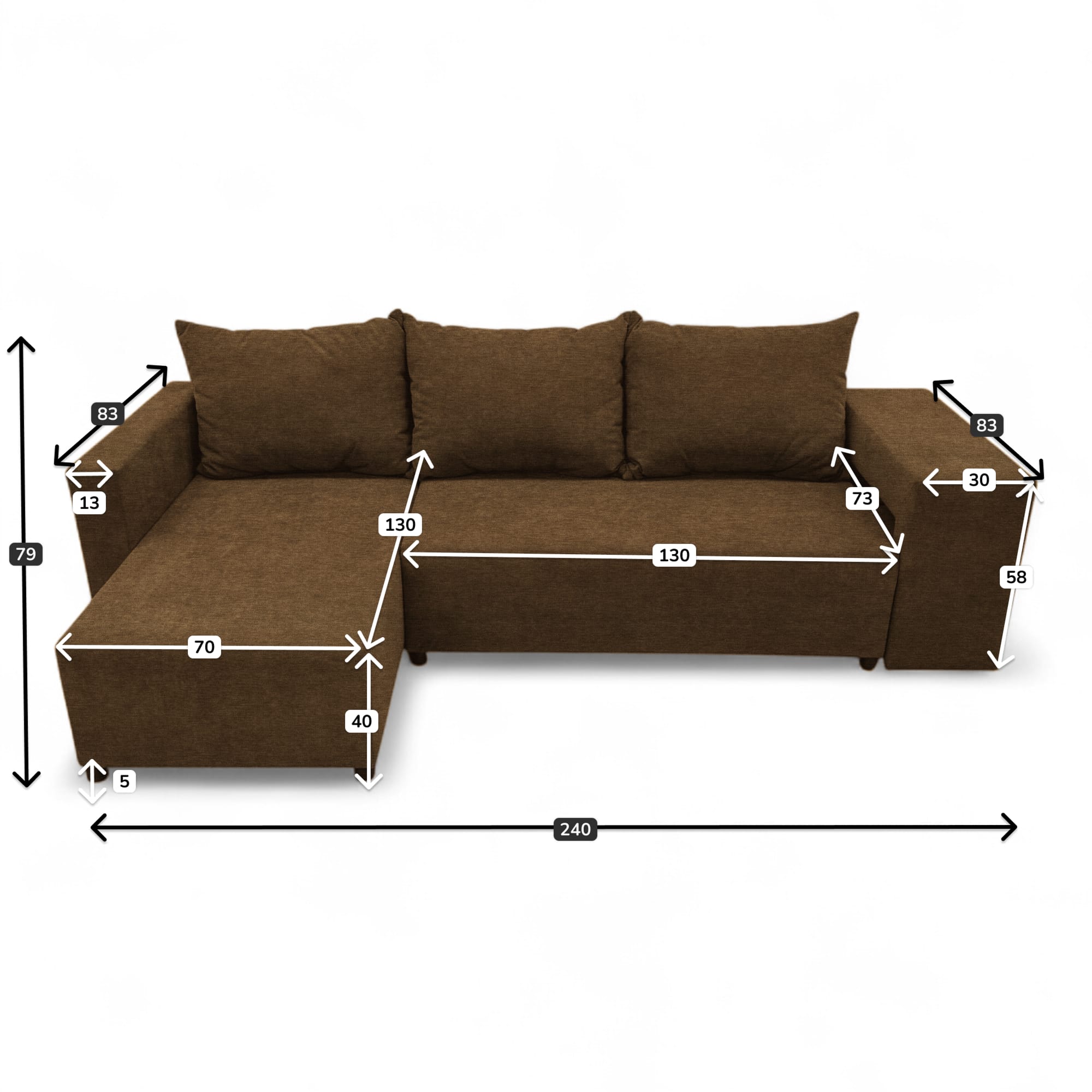 Corner sofa bed bed with table and poufs Brown — photo 10