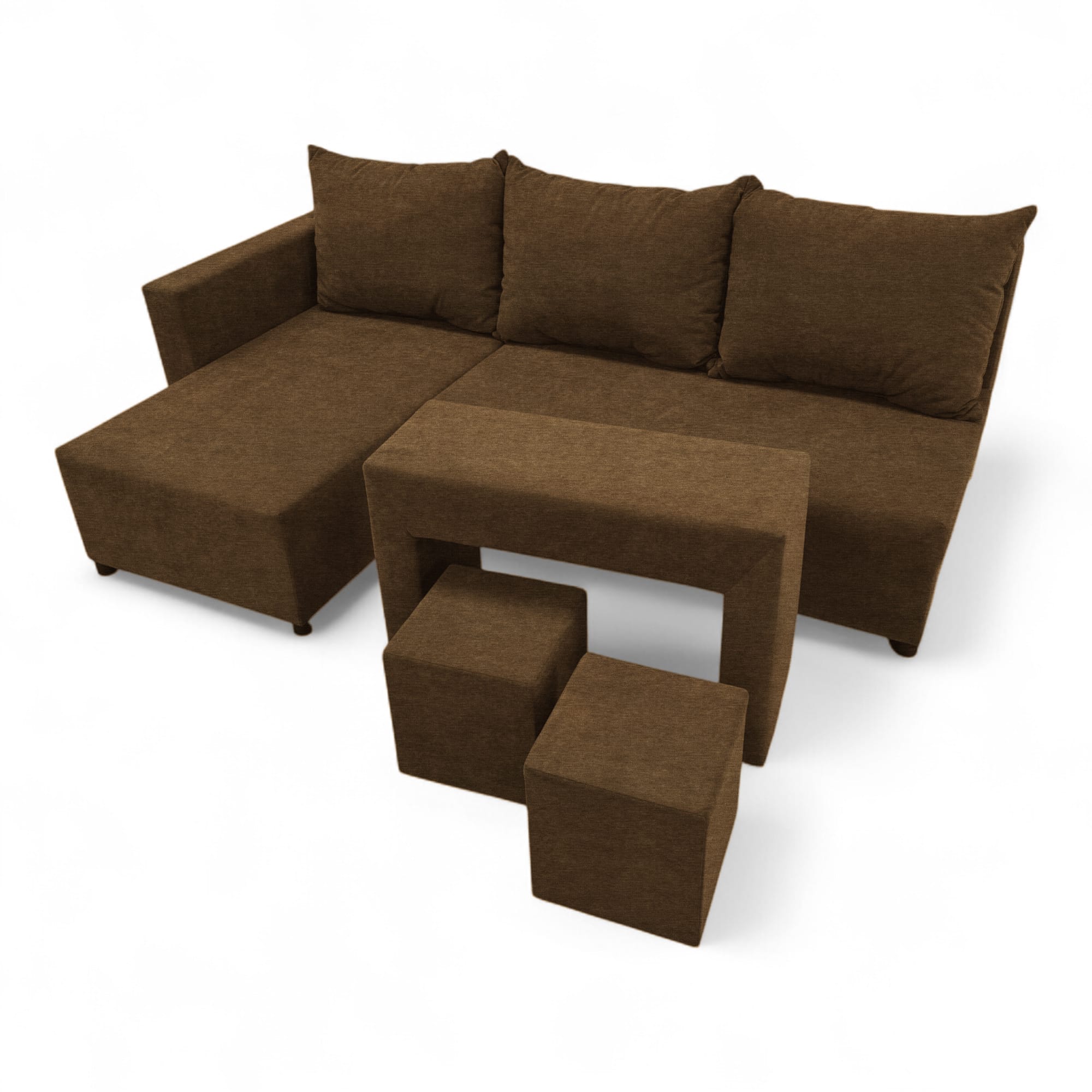 Corner sofa bed bed with table and poufs Brown — photo 11