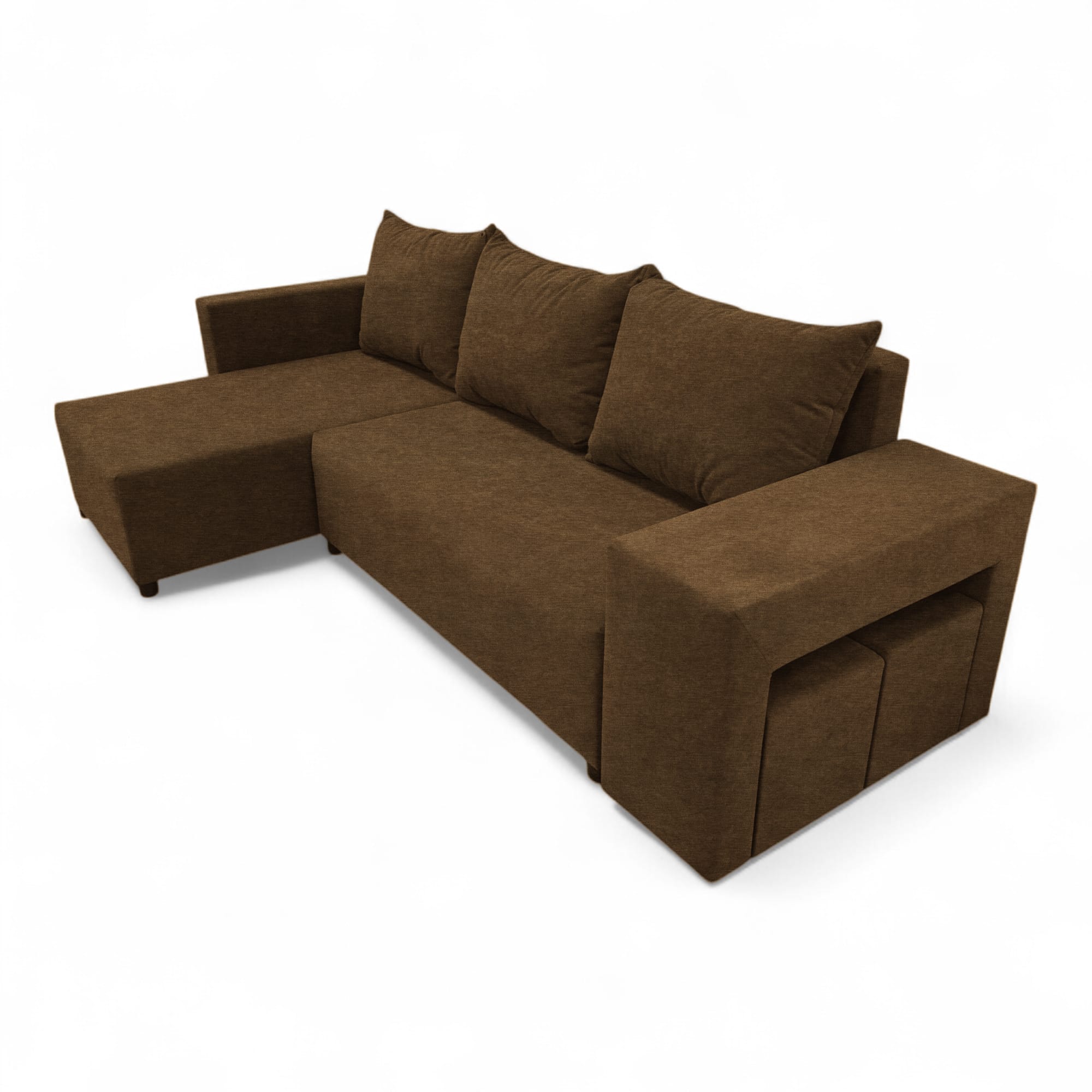 Corner sofa bed bed with table and poufs Brown — photo 13