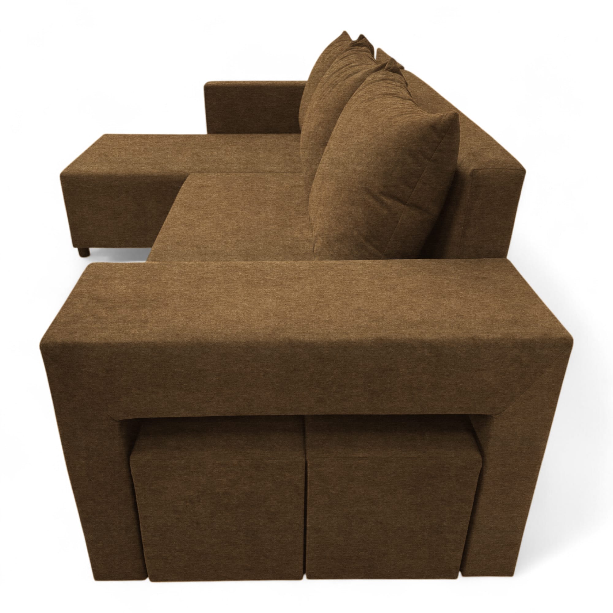 Corner sofa bed bed with table and poufs Brown — photo 15