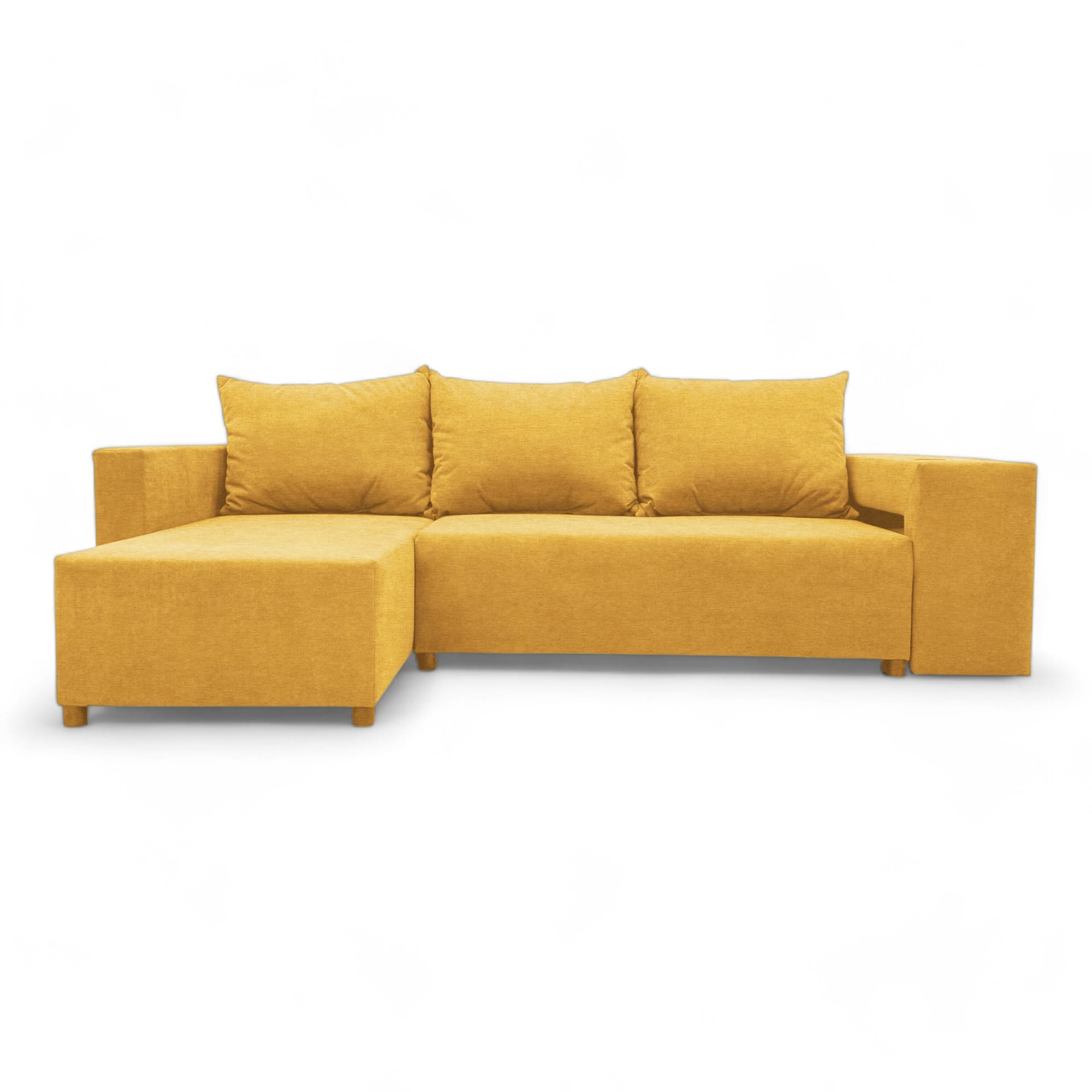 Corner sofa bed bed with table and poufs Yellow — photo 9