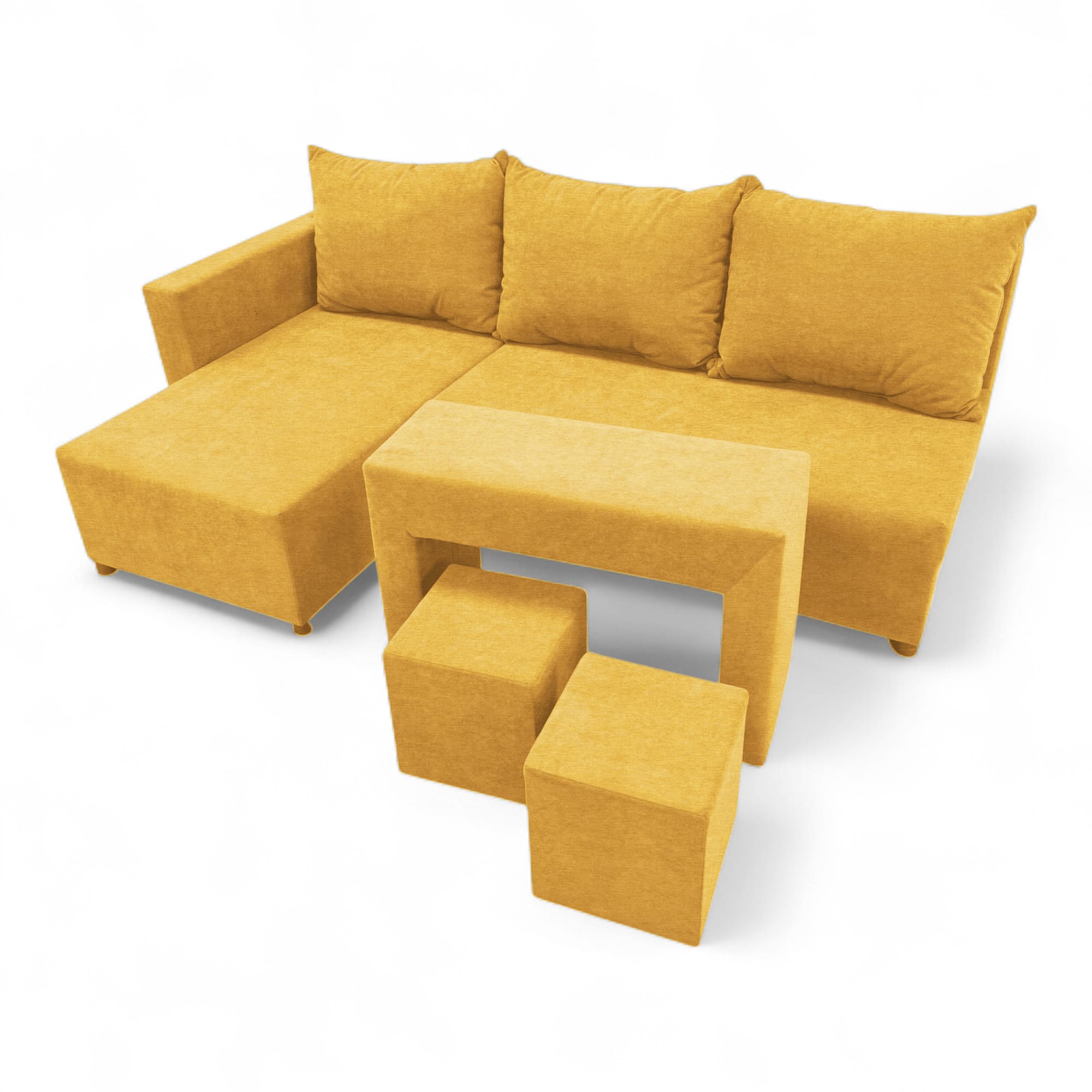 Corner sofa bed bed with table and poufs Yellow — photo 11