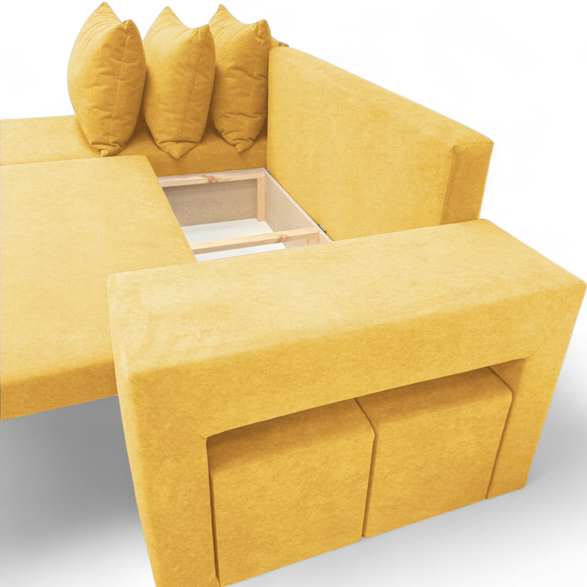 Corner sofa bed bed with table and poufs Yellow — photo 14