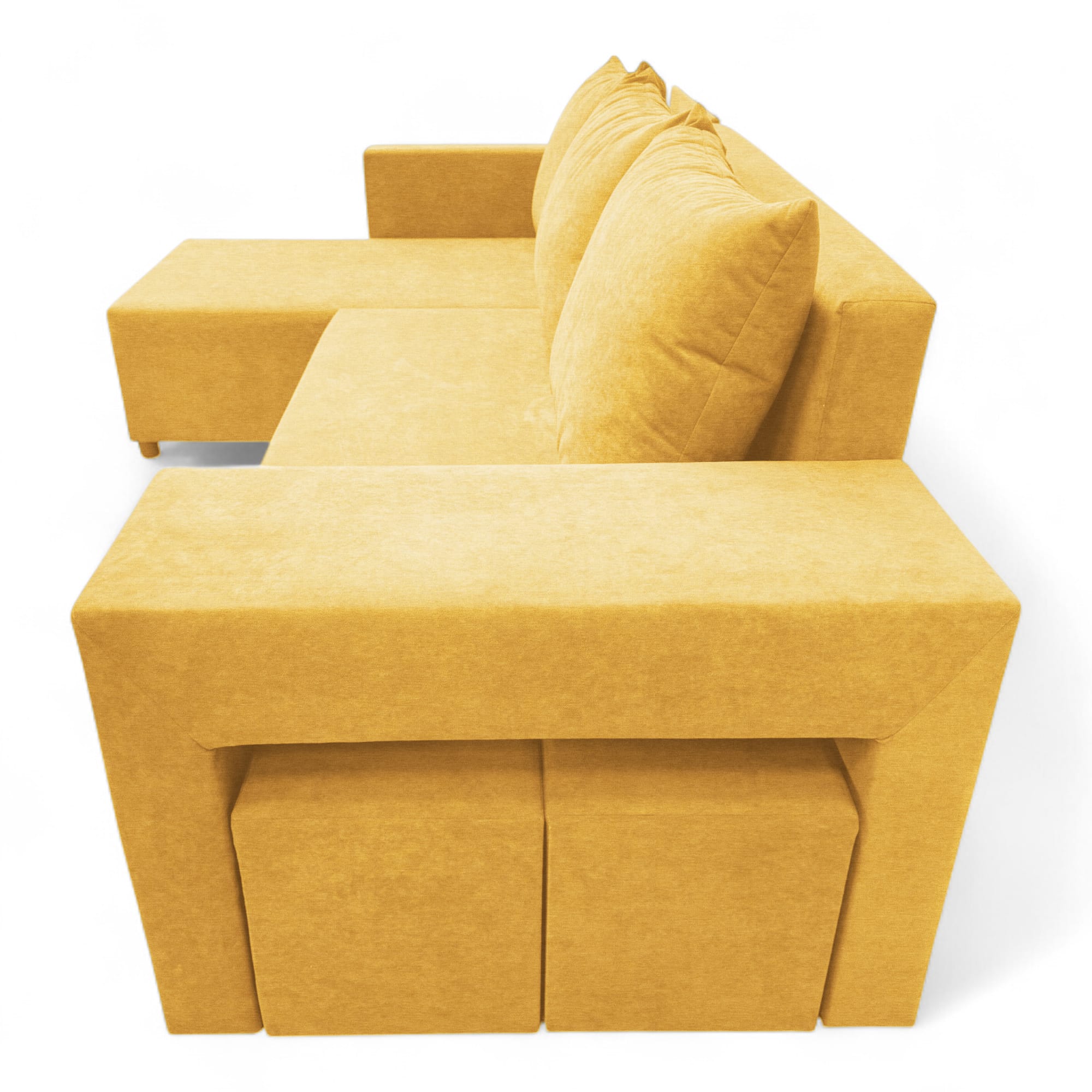 Corner sofa bed bed with table and poufs Yellow — photo 15