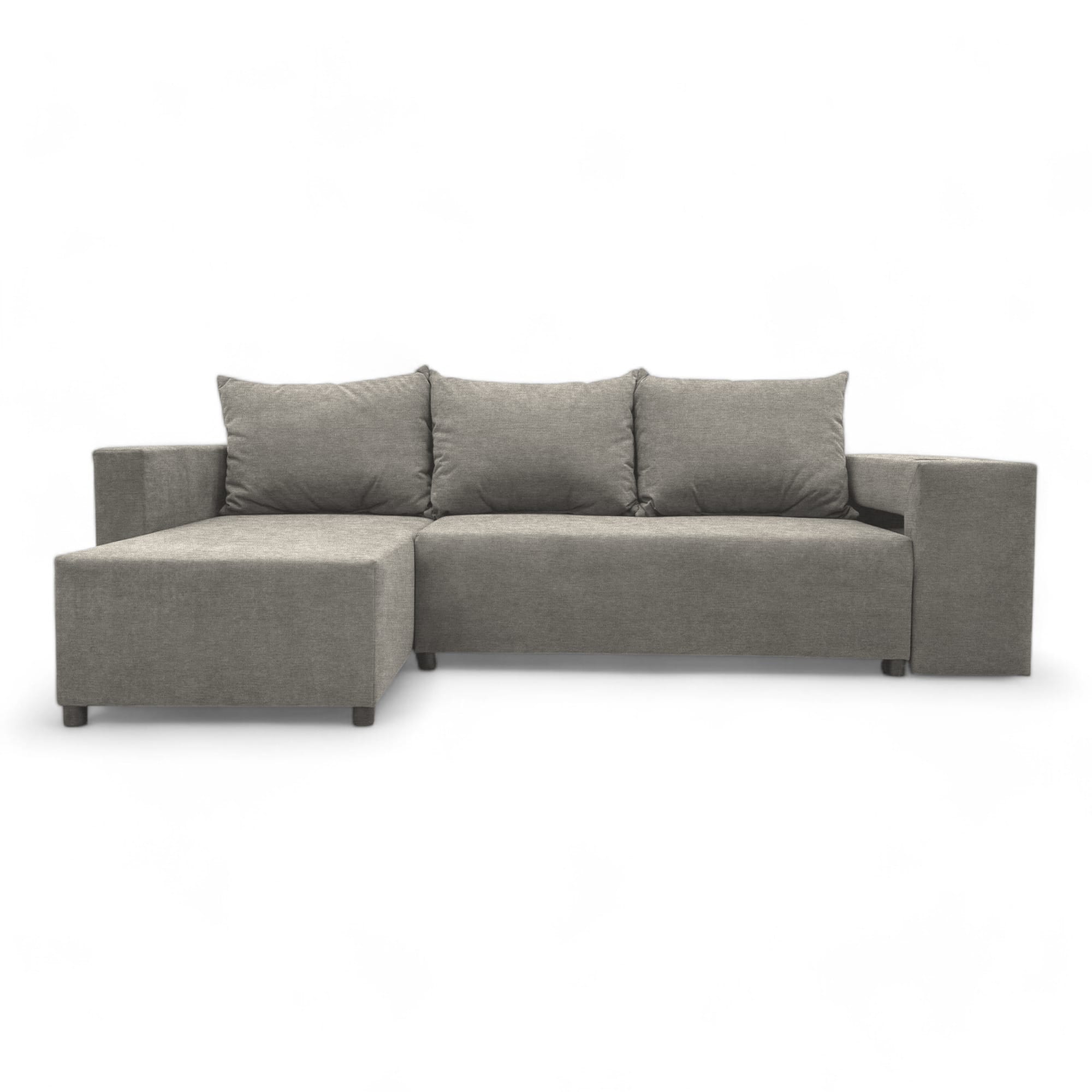 Corner sofa bed bed with table and poufs Light gray — photo 9