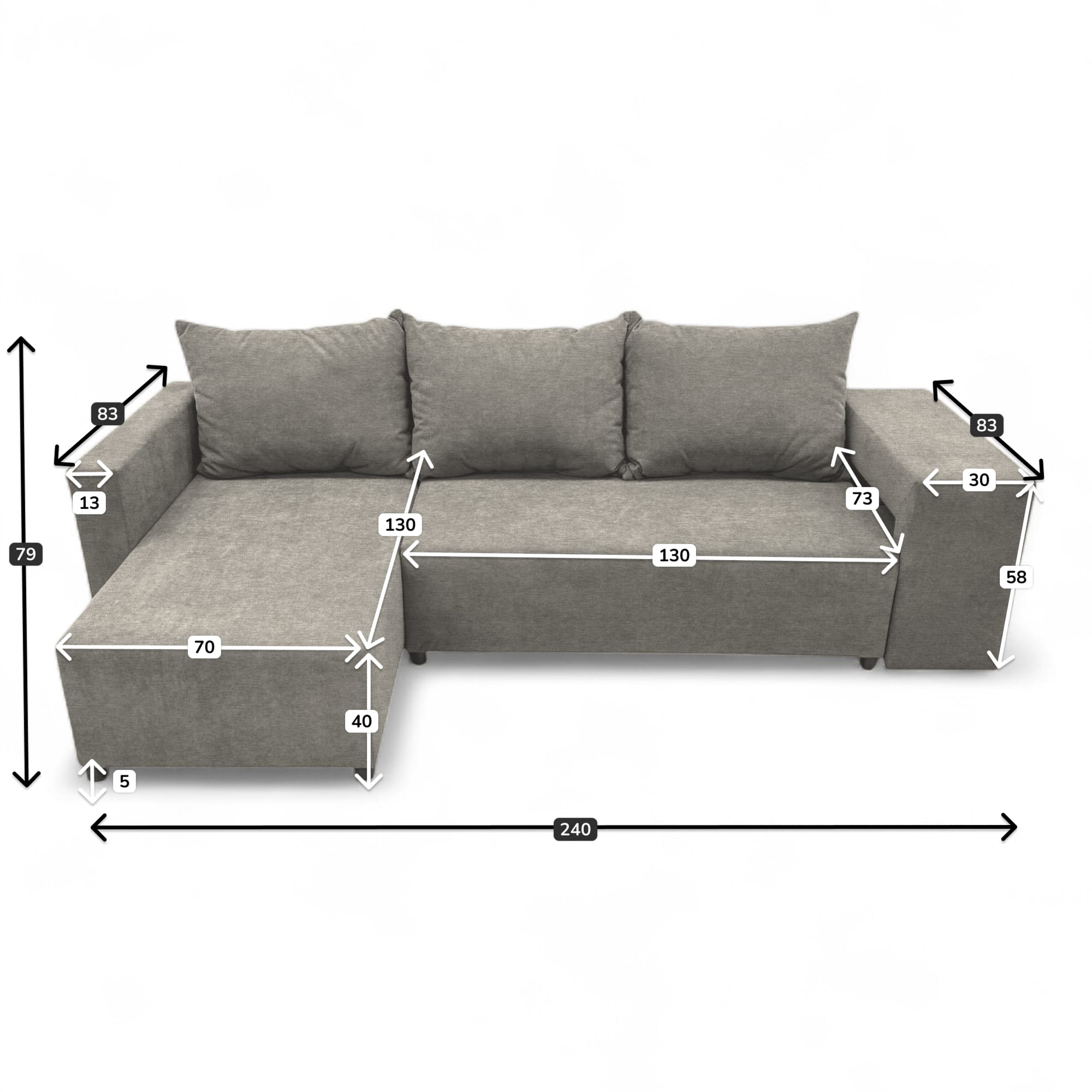 Corner sofa bed bed with table and poufs Light gray — photo 10
