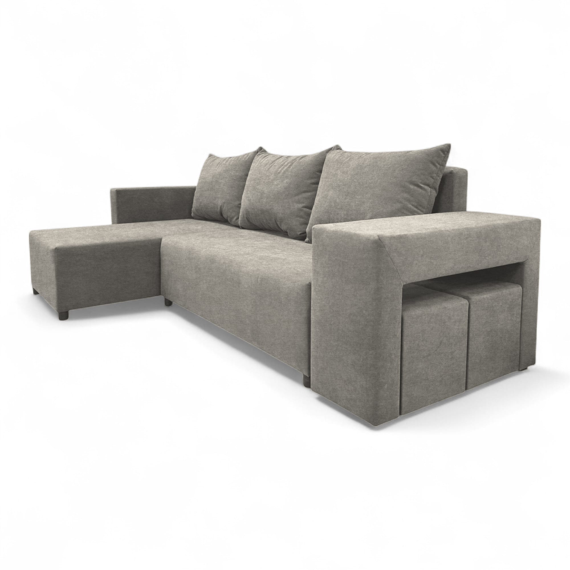 Corner sofa bed bed with table and poufs Light gray — photo 12