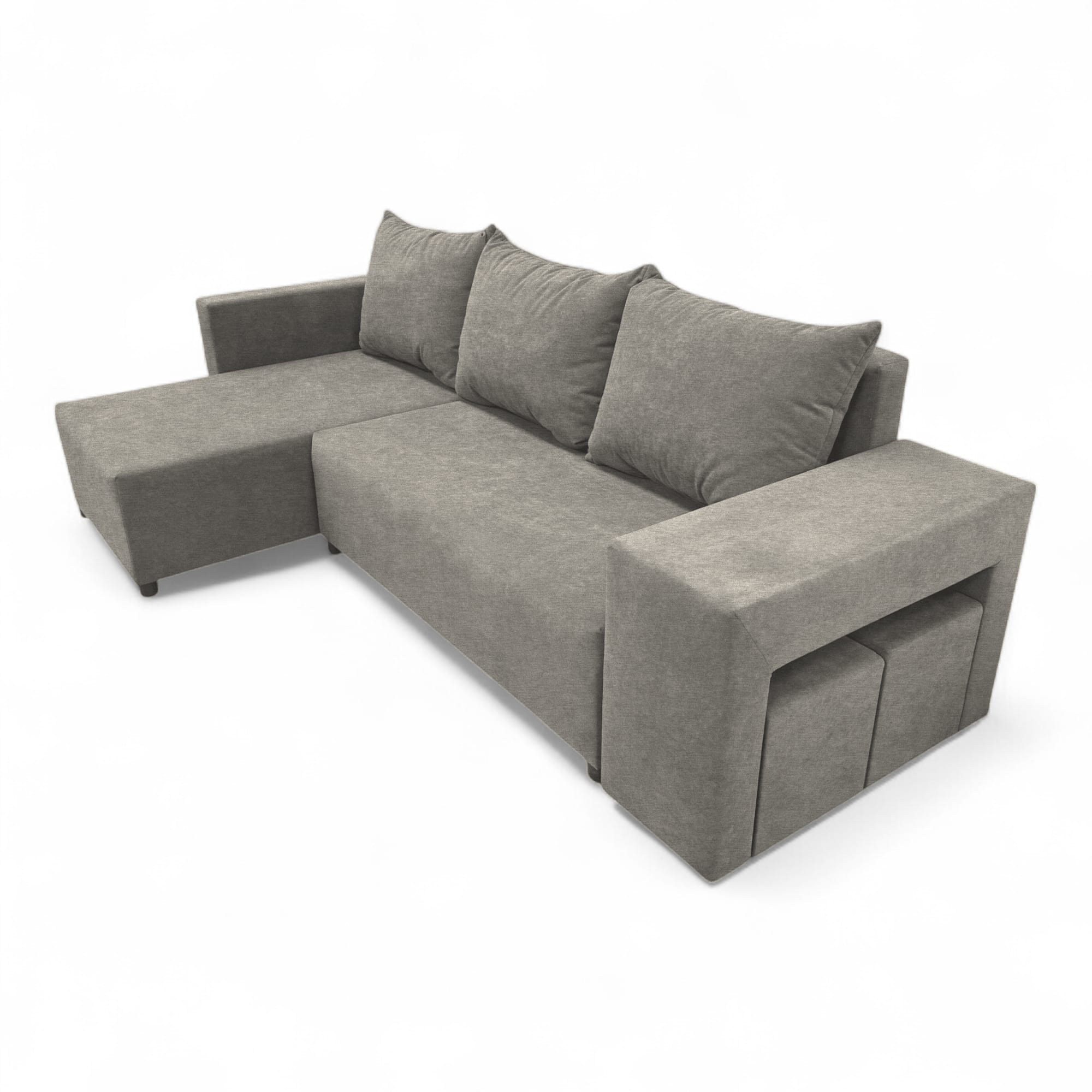 Corner sofa bed bed with table and poufs Light gray — photo 13