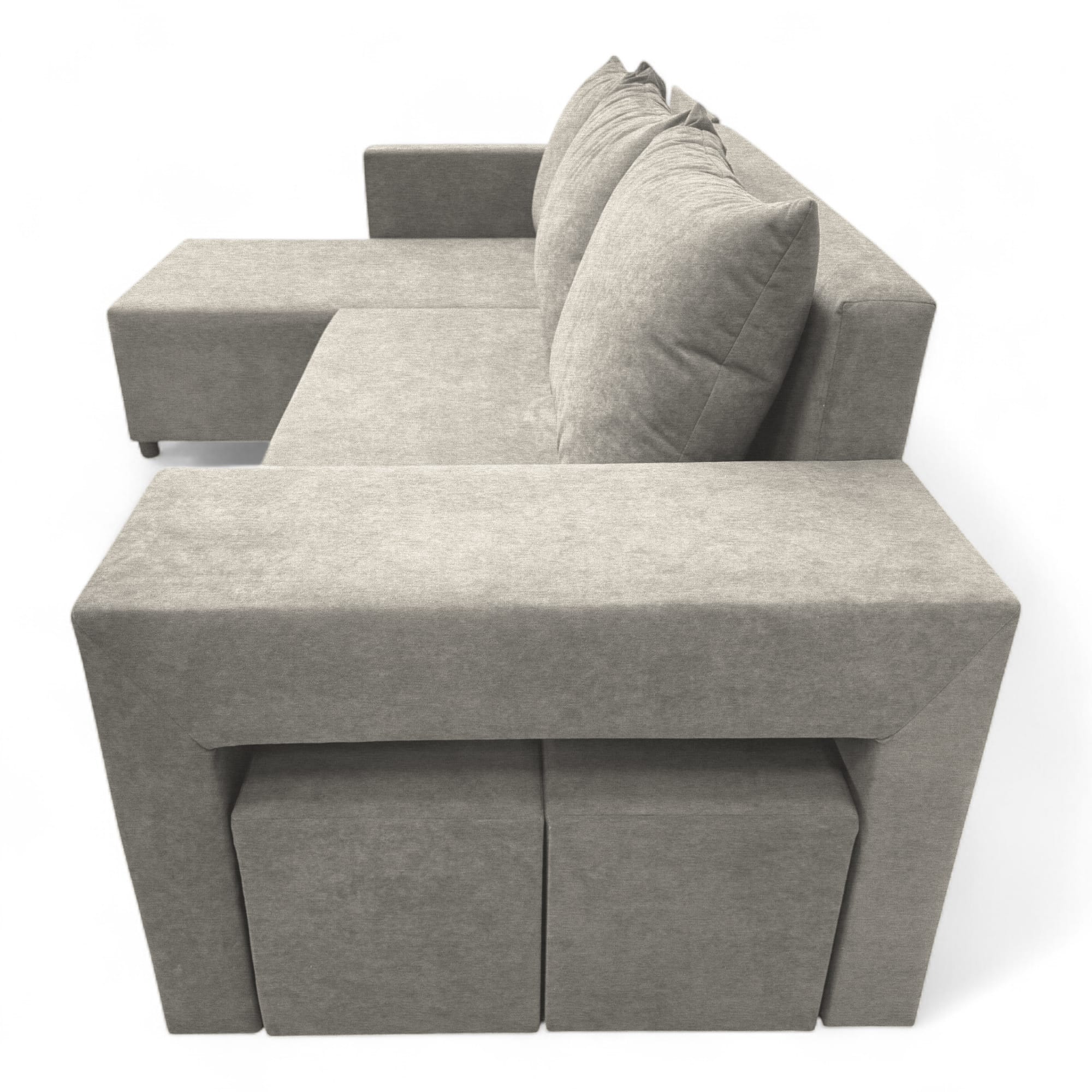 Corner sofa bed bed with table and poufs Light gray — photo 15