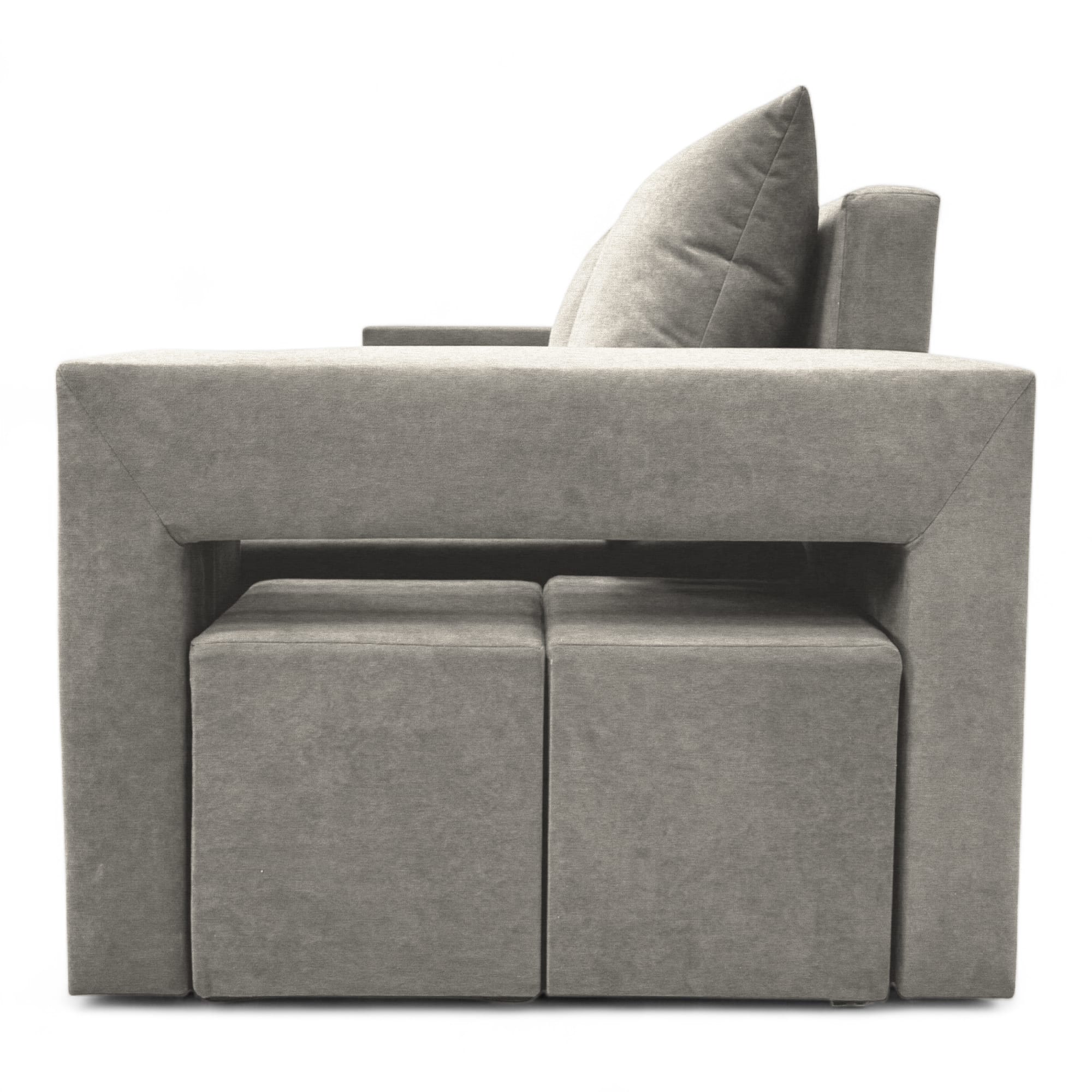 Corner sofa bed bed with table and poufs Light gray — photo 16
