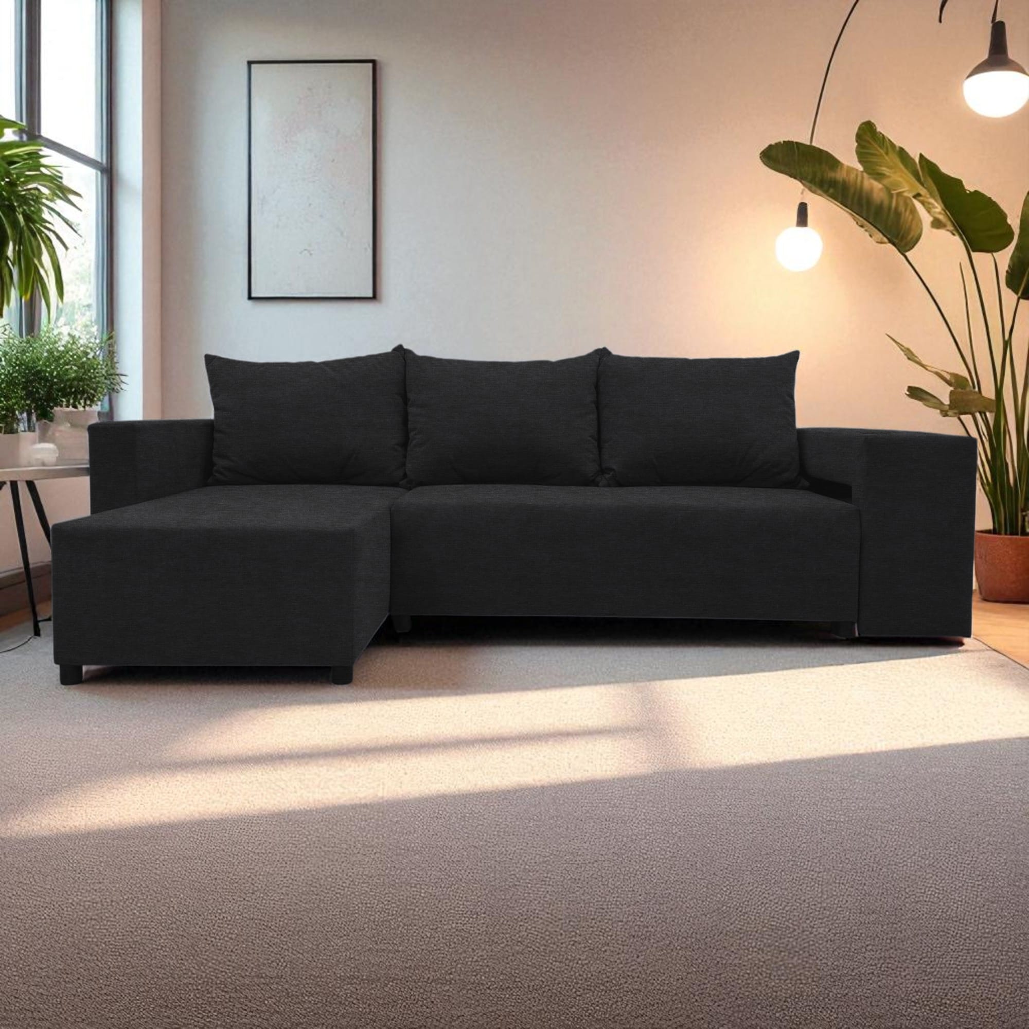 Corner sofa bed bed with table and poufs Graphite — photo 8