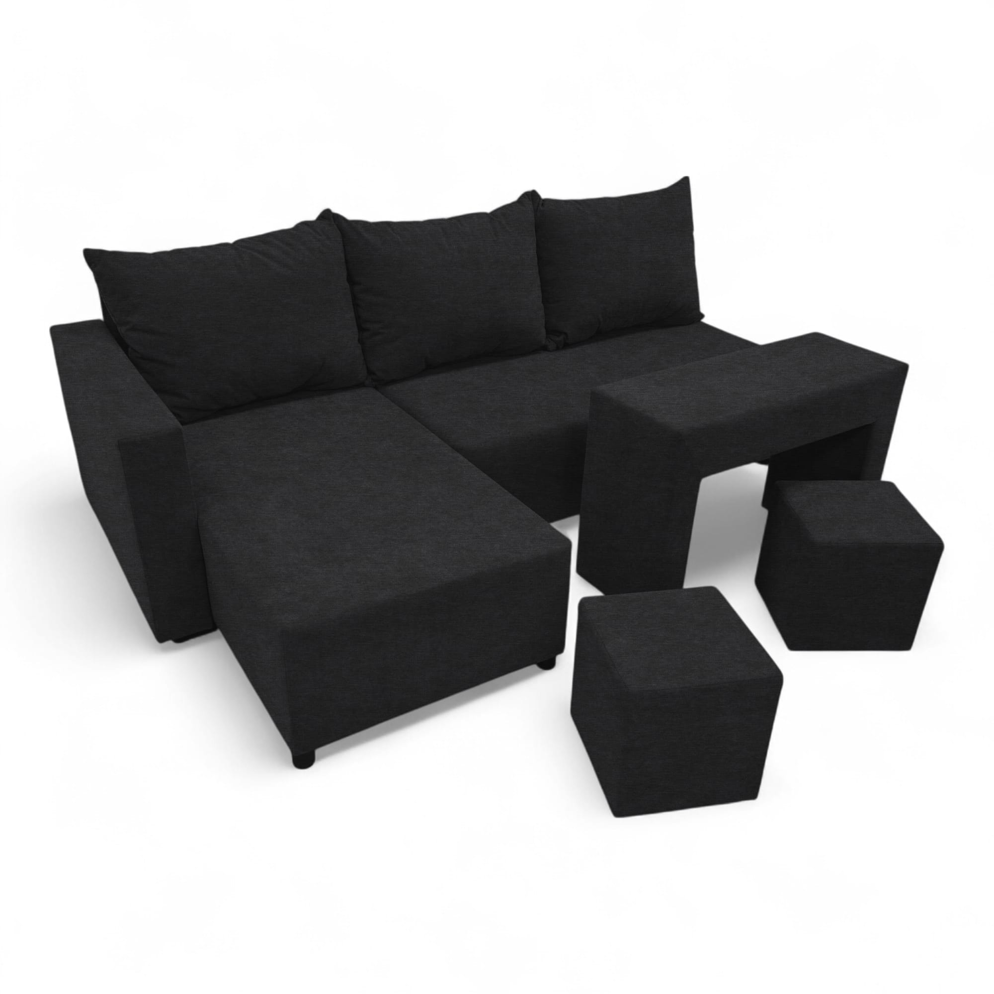 Corner sofa bed bed with table and poufs Graphite — photo 17