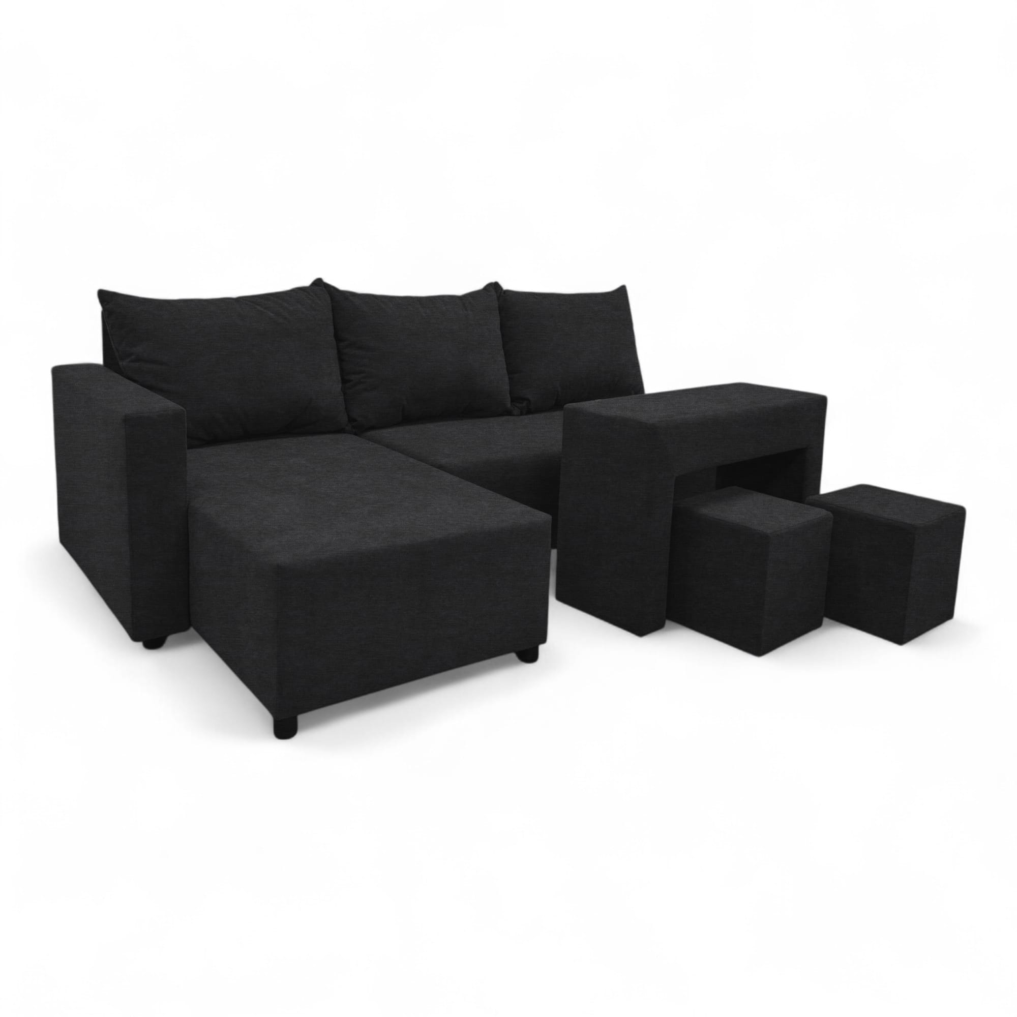 Corner sofa bed bed with table and poufs Graphite — photo 19