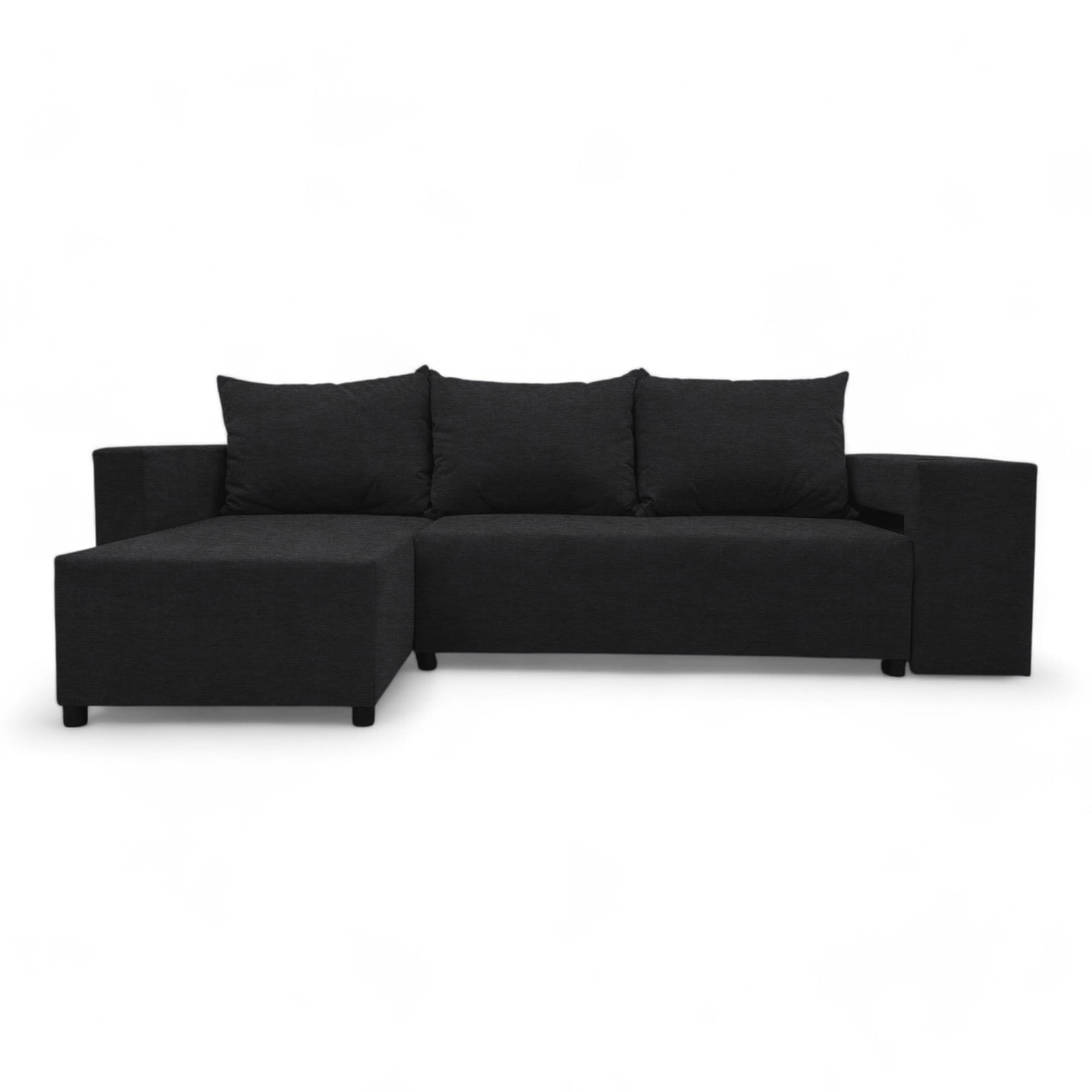 Corner sofa bed bed with table and poufs Graphite — photo 9
