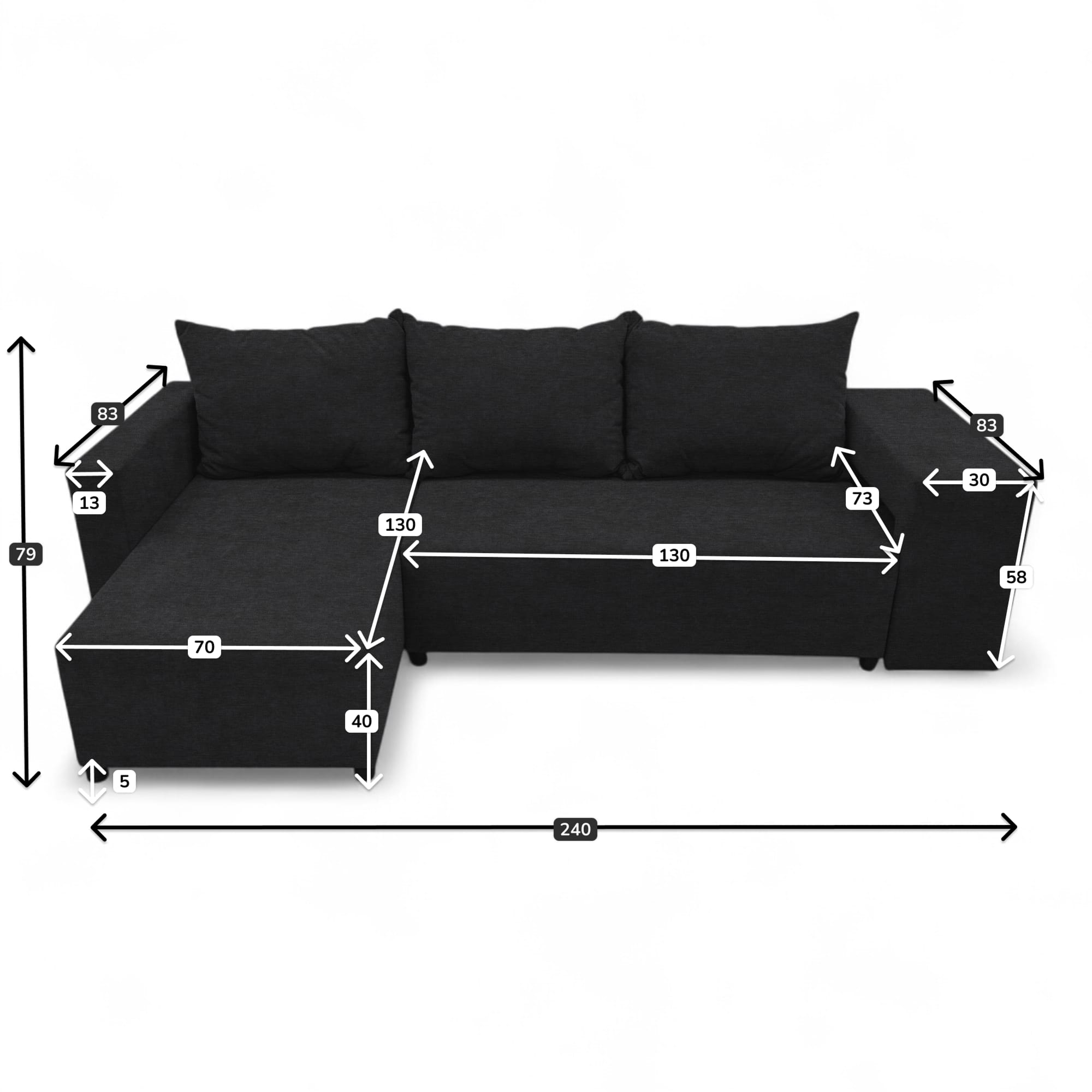 Corner sofa bed bed with table and poufs Graphite — photo 10