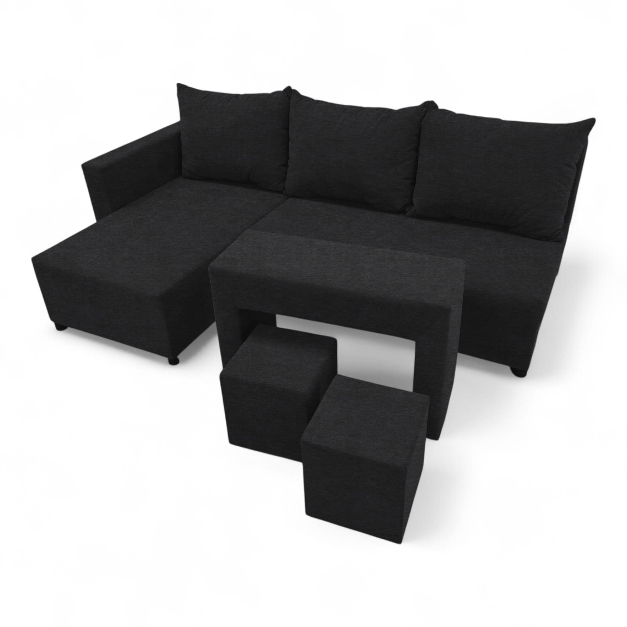 Corner sofa bed bed with table and poufs Graphite — photo 11