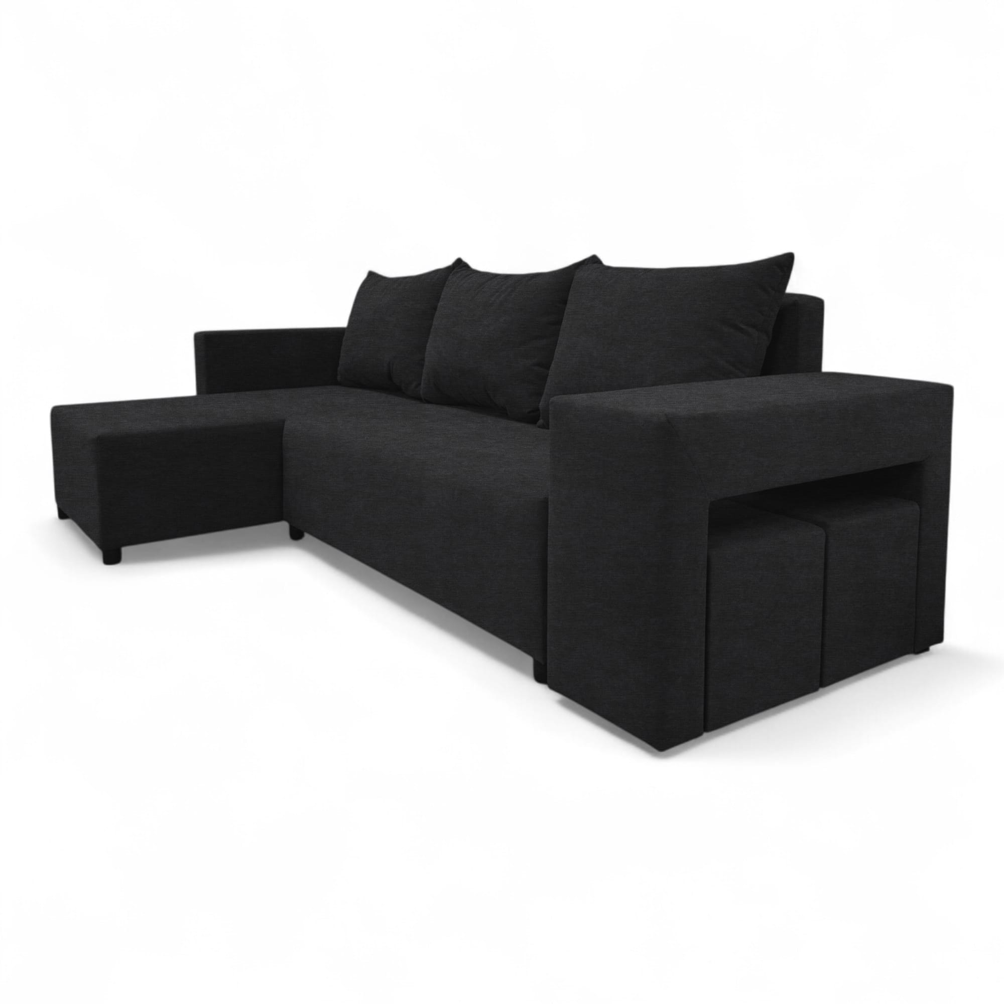 Corner sofa bed bed with table and poufs Graphite — photo 12