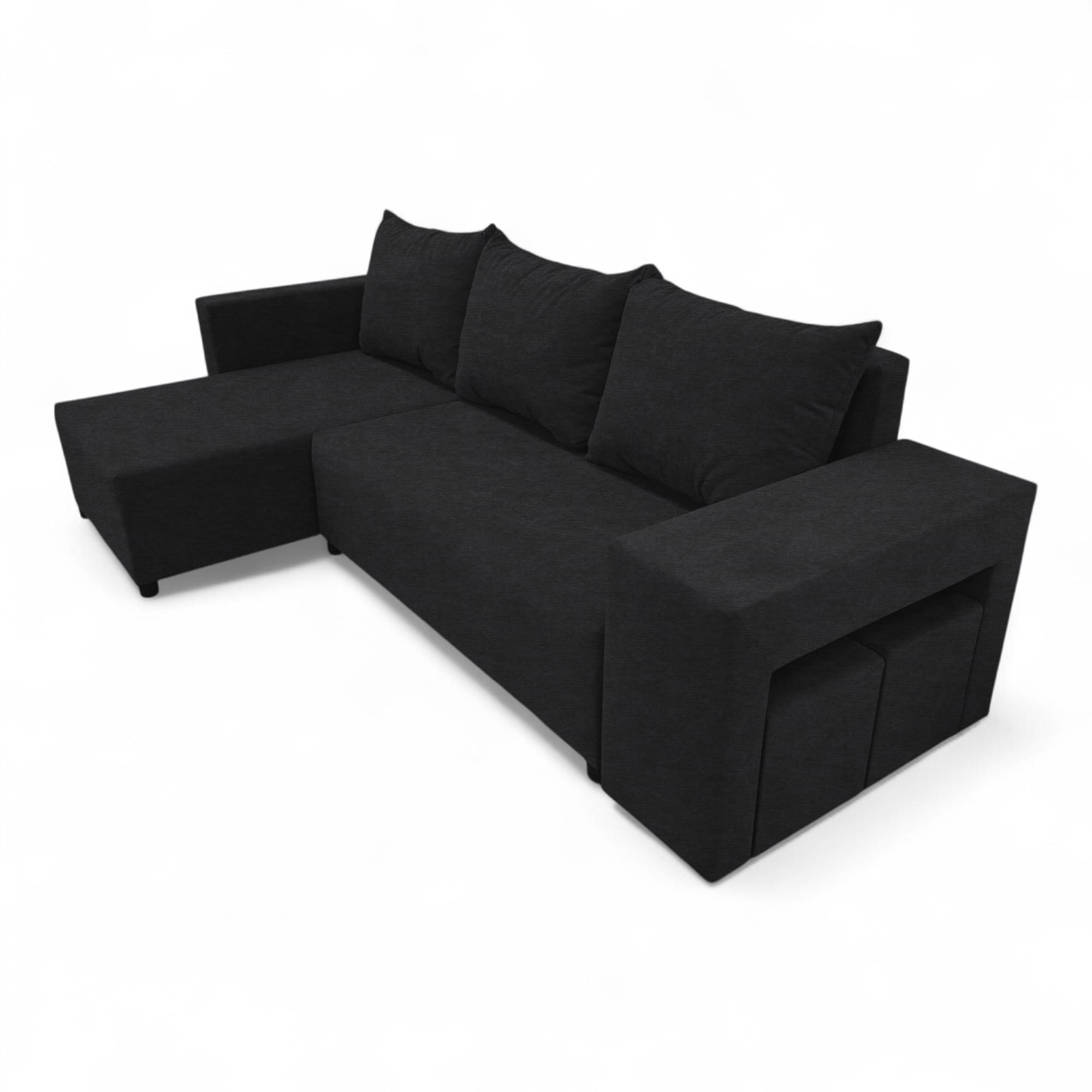Corner sofa bed bed with table and poufs Graphite — photo 13