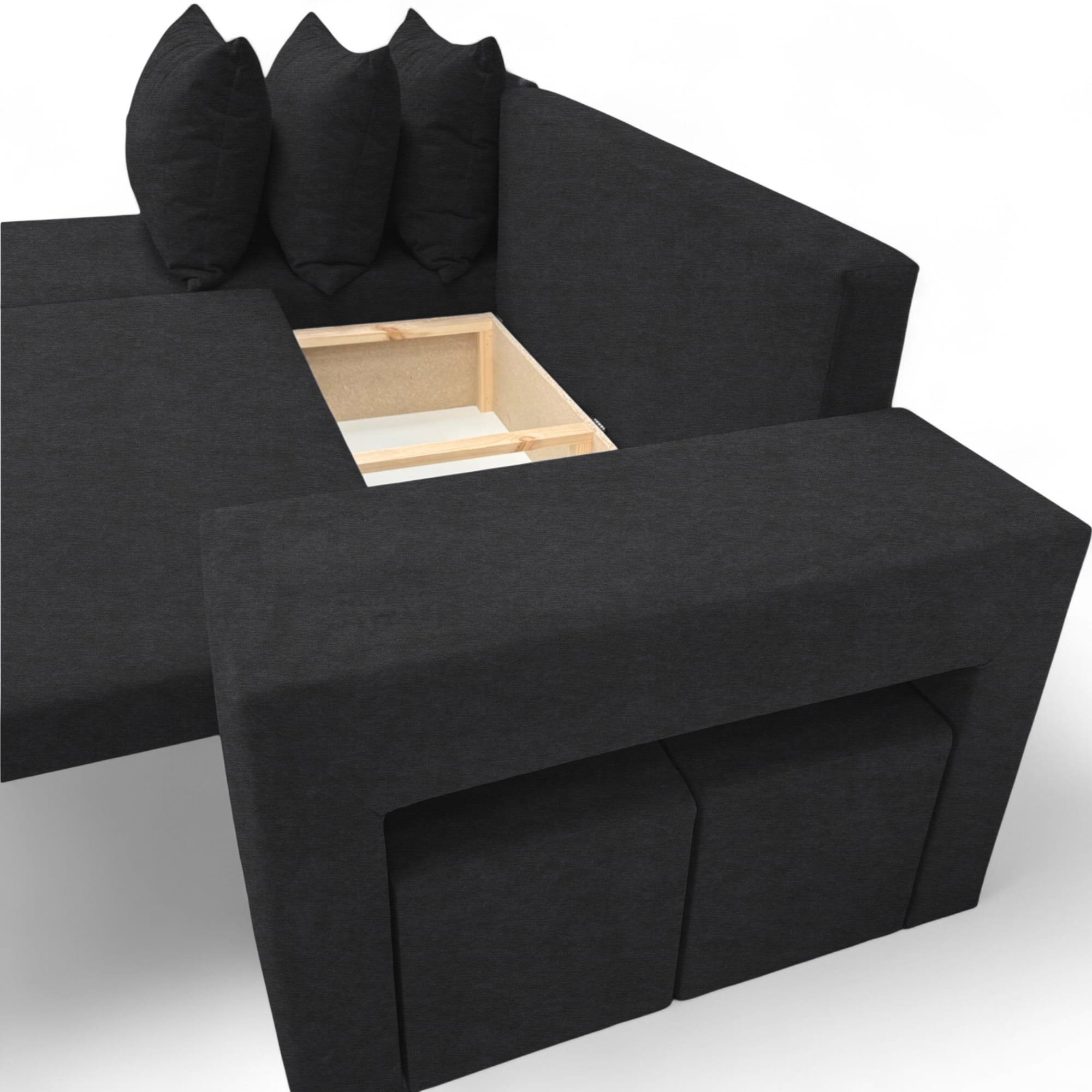 Corner sofa bed bed with table and poufs Graphite — photo 14