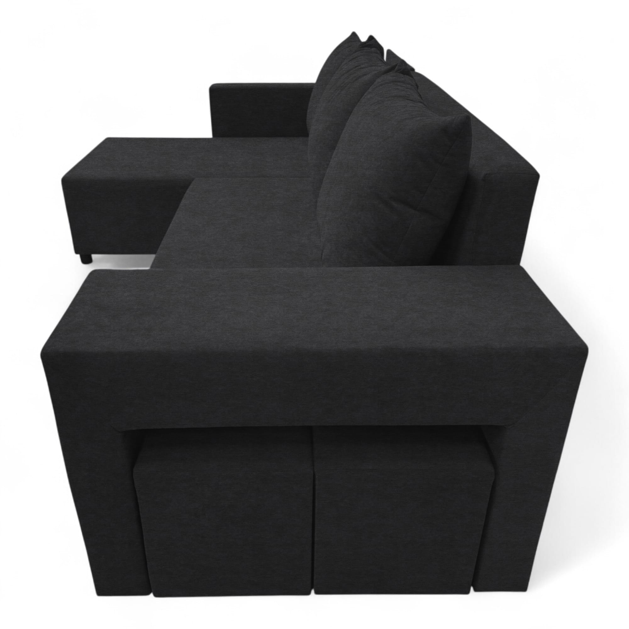 Corner sofa bed bed with table and poufs Graphite — photo 15