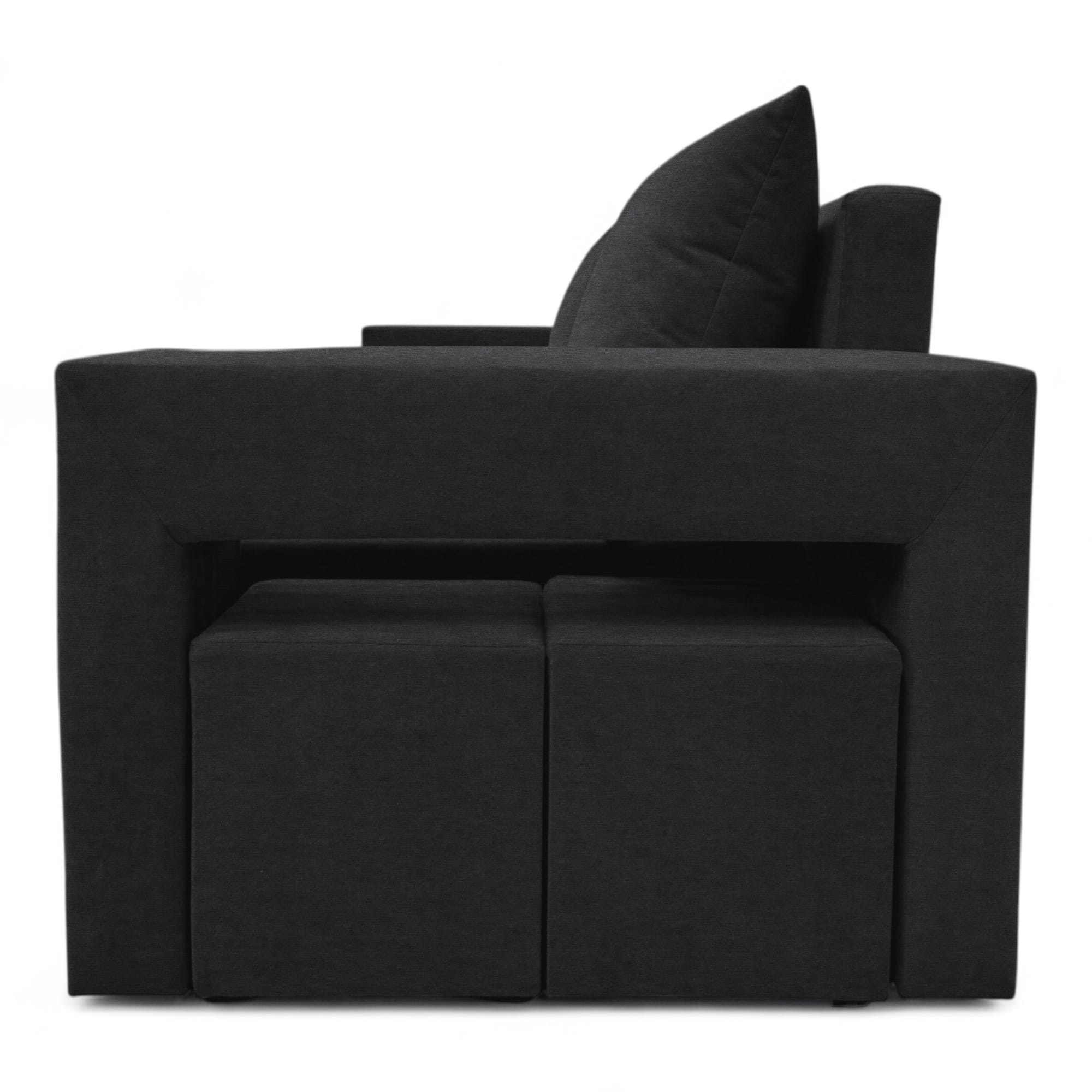 Corner sofa bed bed with table and poufs Graphite — photo 16