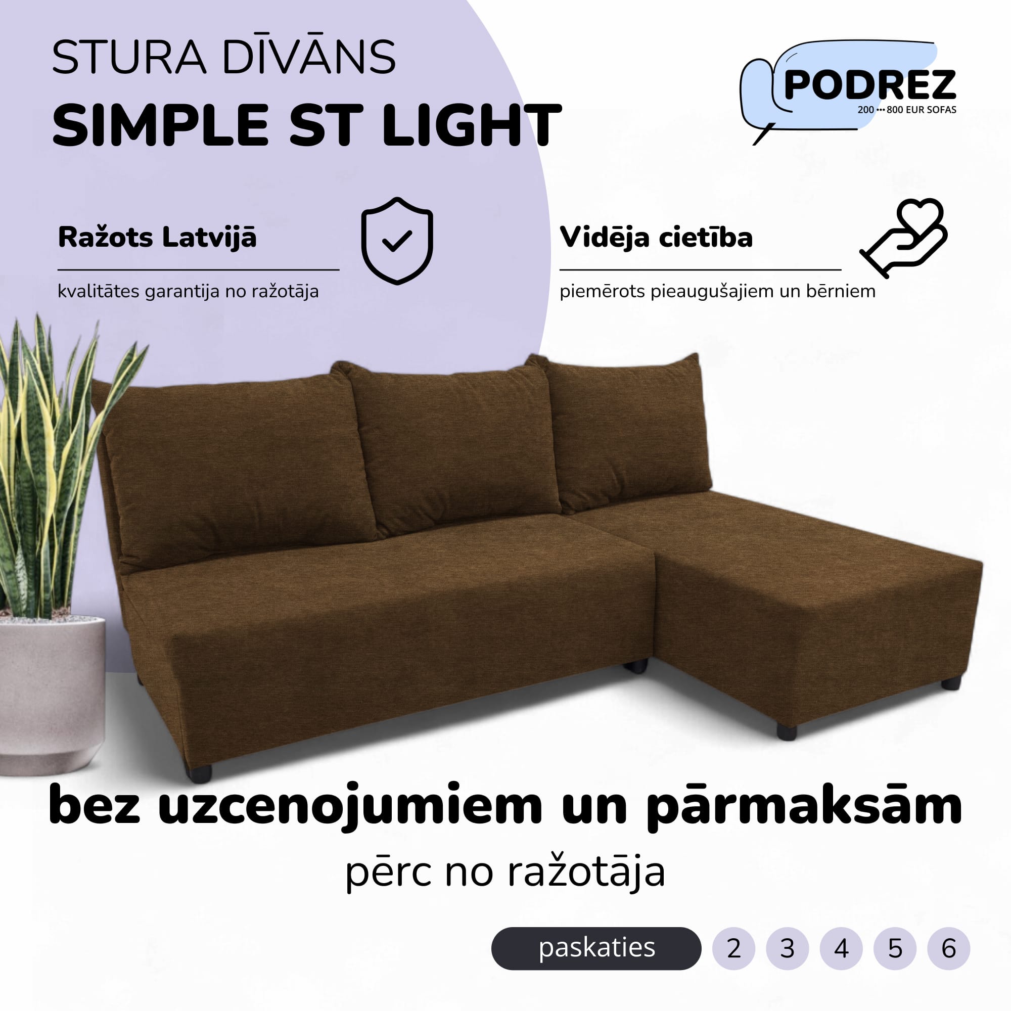 Stūra izvelkamais dīvāns-gulta Brūna - 1