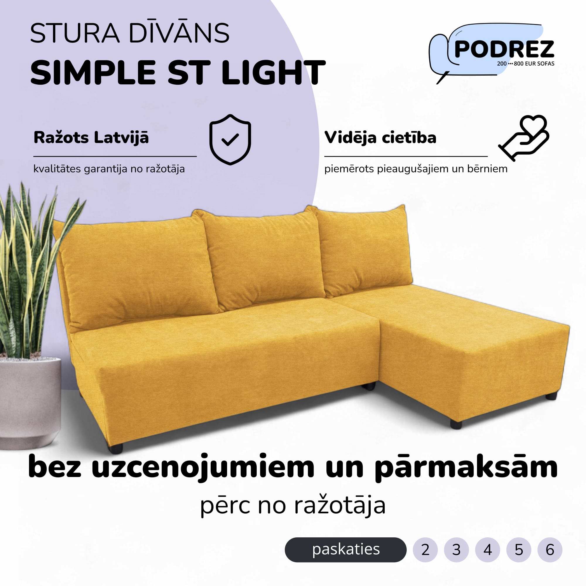 Stūra izvelkamais dīvāns-gulta Dzeltena - 1