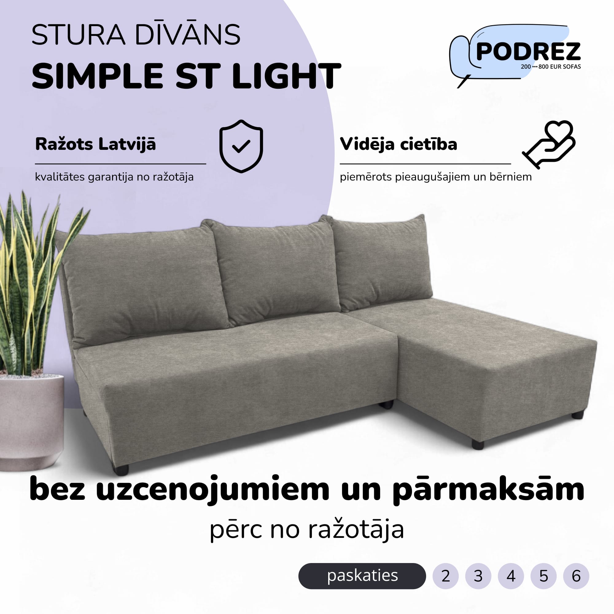 Stūra izvelkamais dīvāns-gulta Gaiši pelēka - 1