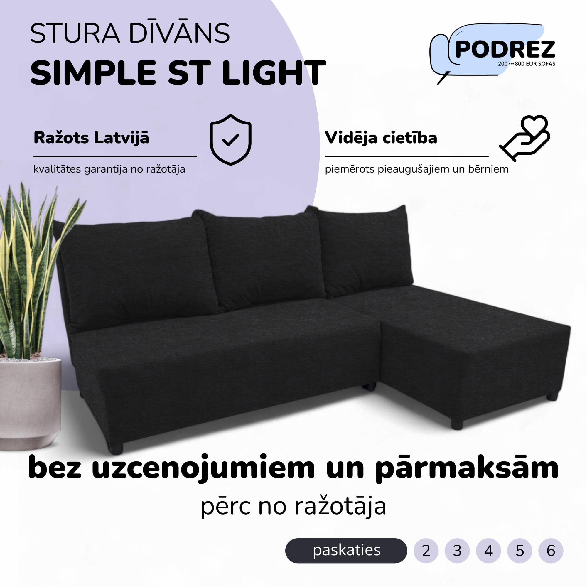 Stūra izvelkamais dīvāns-gulta Grafīta - 1