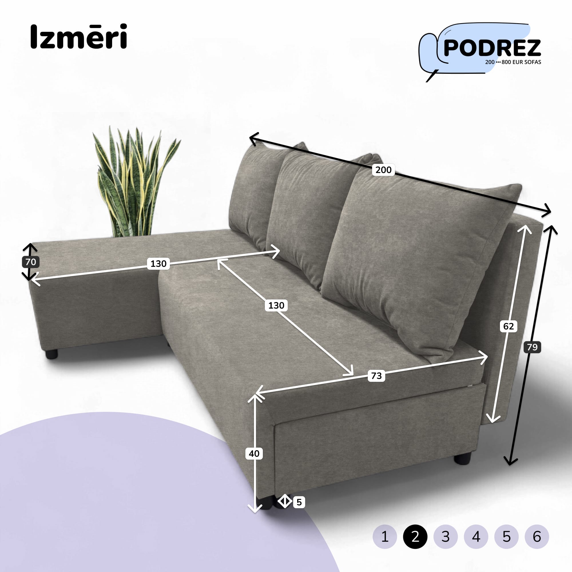 Stūra izvelkamais dīvāns-gulta Gaiši pelēka - 2