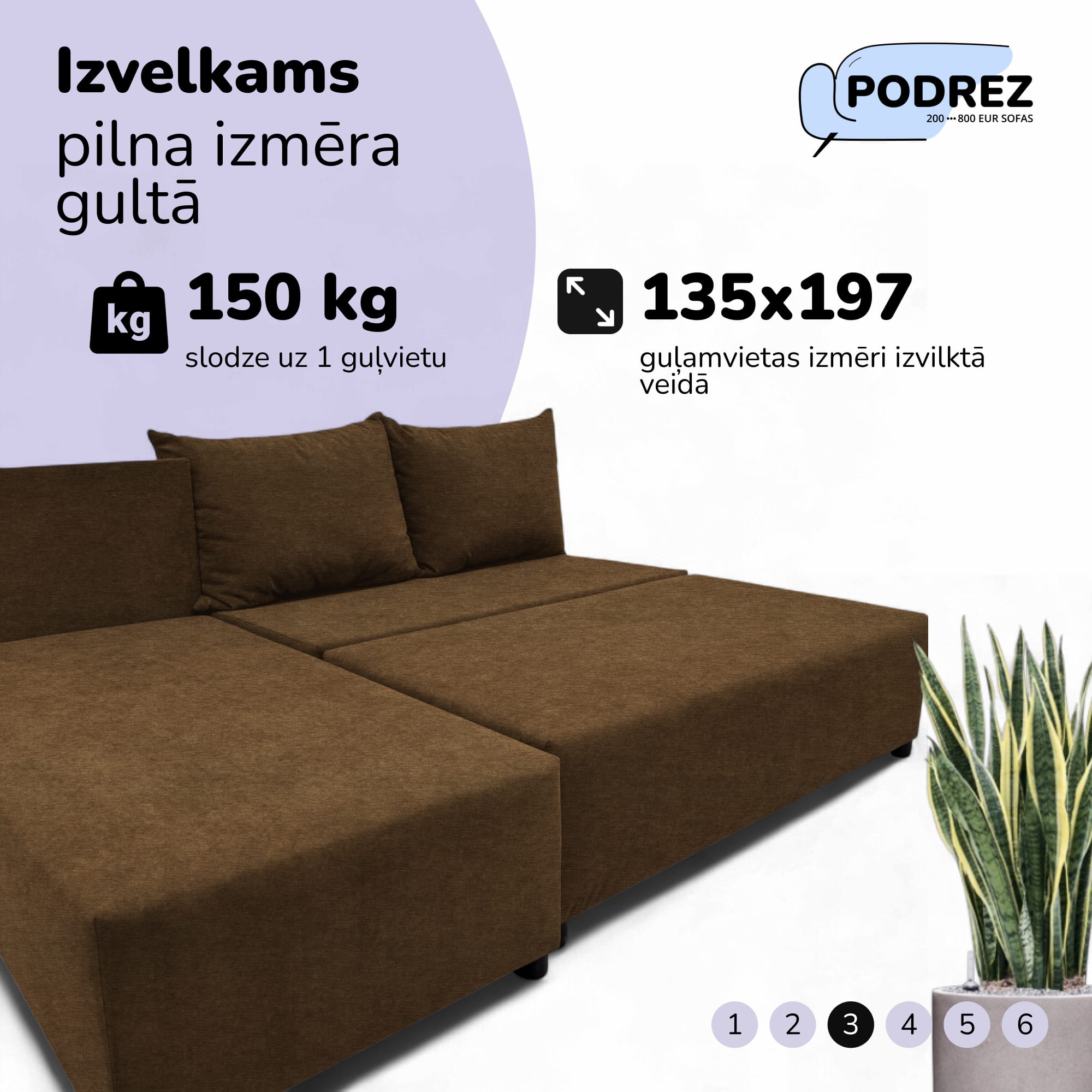 Stūra izvelkamais dīvāns-gulta Brūna - 3