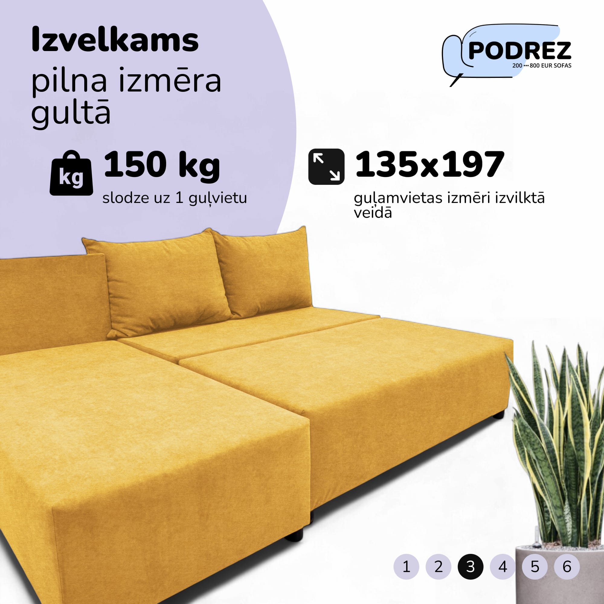 Stūra izvelkamais dīvāns-gulta Dzeltena - 3