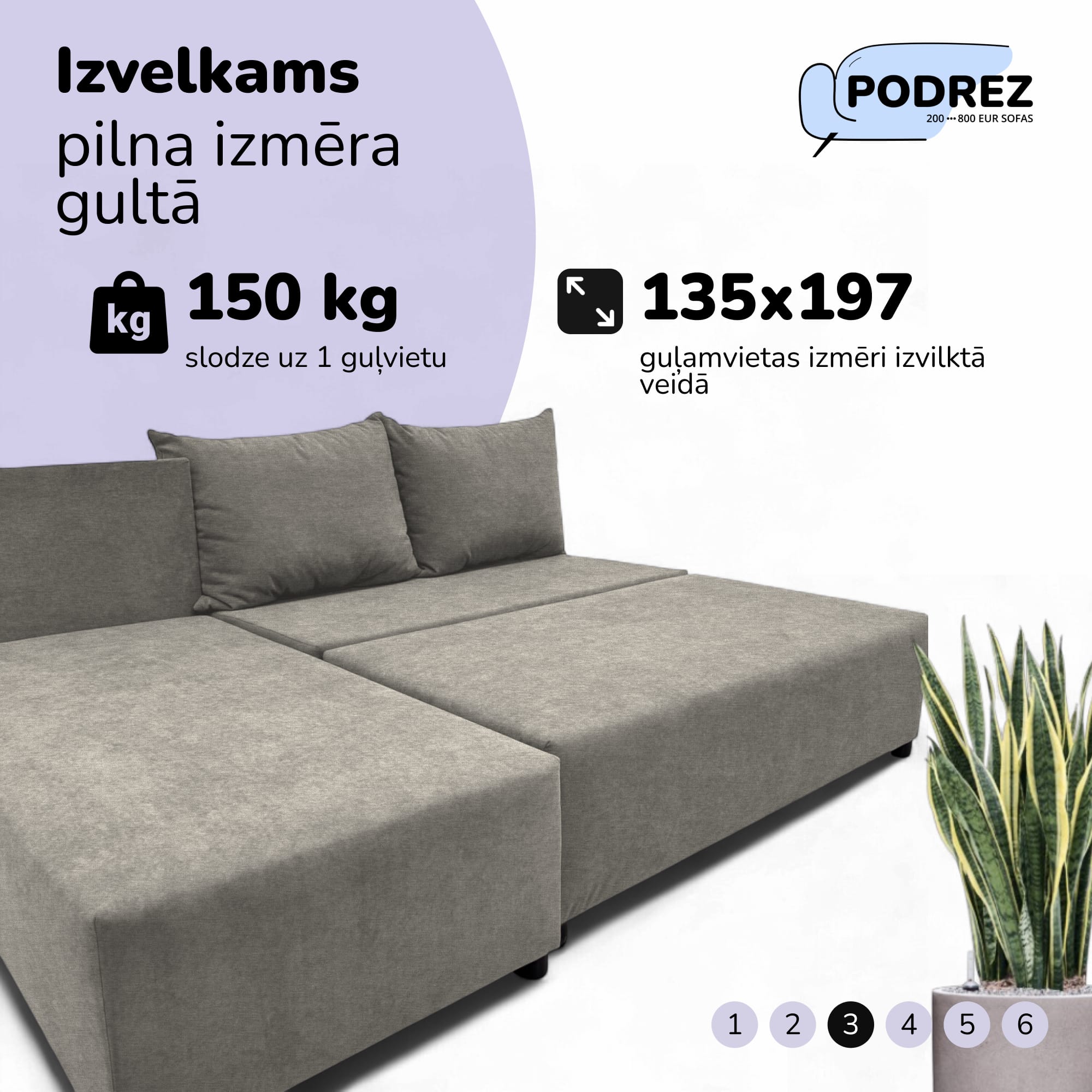 Stūra izvelkamais dīvāns-gulta Gaiši pelēka - 3