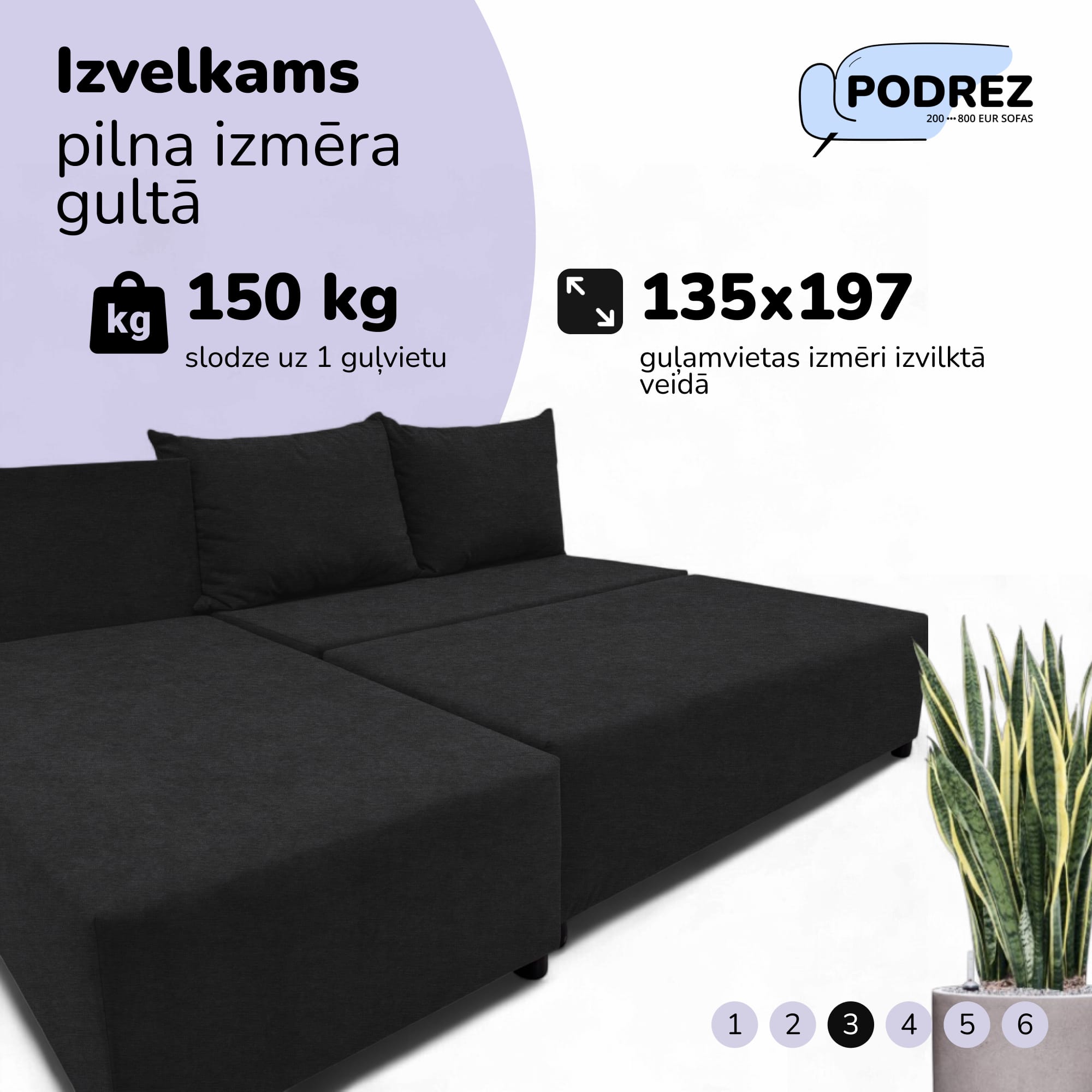 Stūra izvelkamais dīvāns-gulta Grafīta - 3