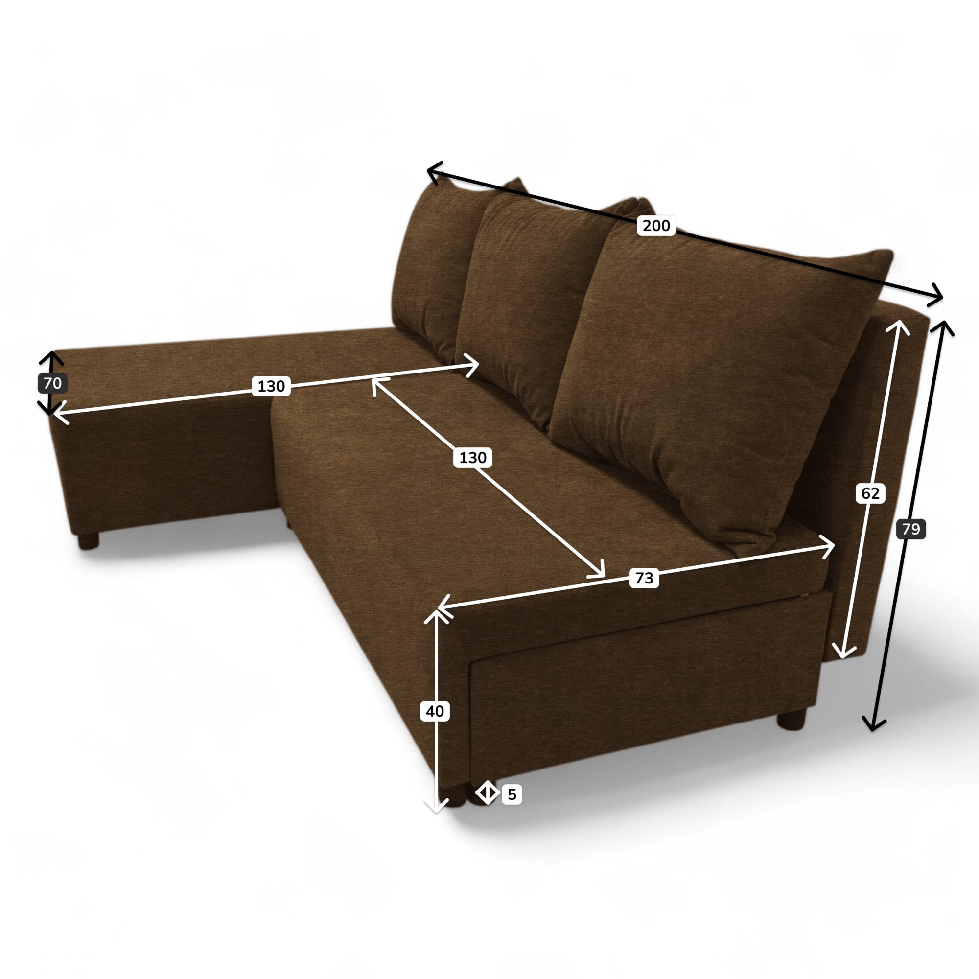 Corner sofa bed bed Brown — photo 9