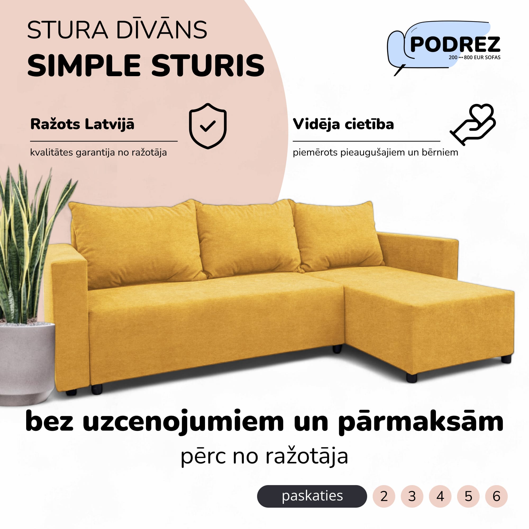 Stūra izvelkamais dīvāns ar kasti Dzeltena - 1