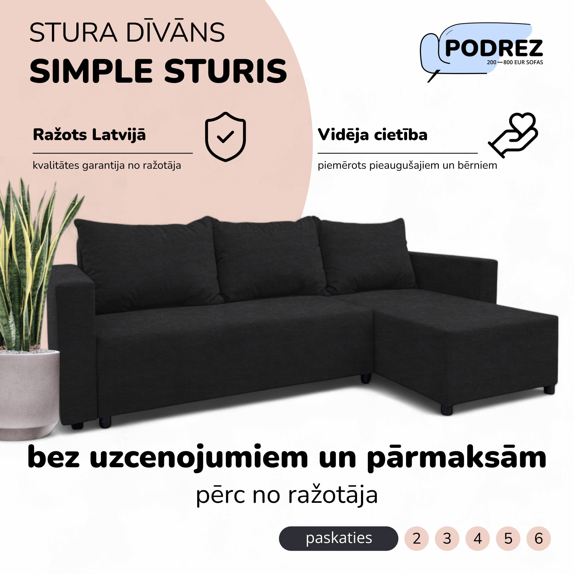 Stūra izvelkamais dīvāns ar kasti Grafīta - 1