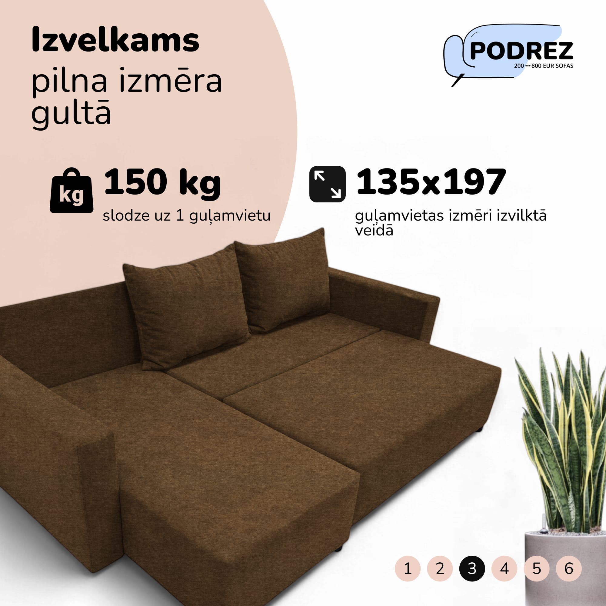 Stūra izvelkamais dīvāns ar kasti Brūna - 3