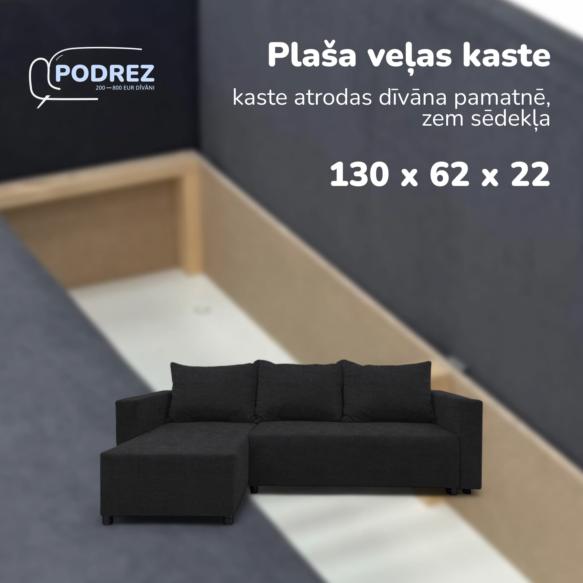 Stūra izvelkamais dīvāns ar kasti Grafīta - 4