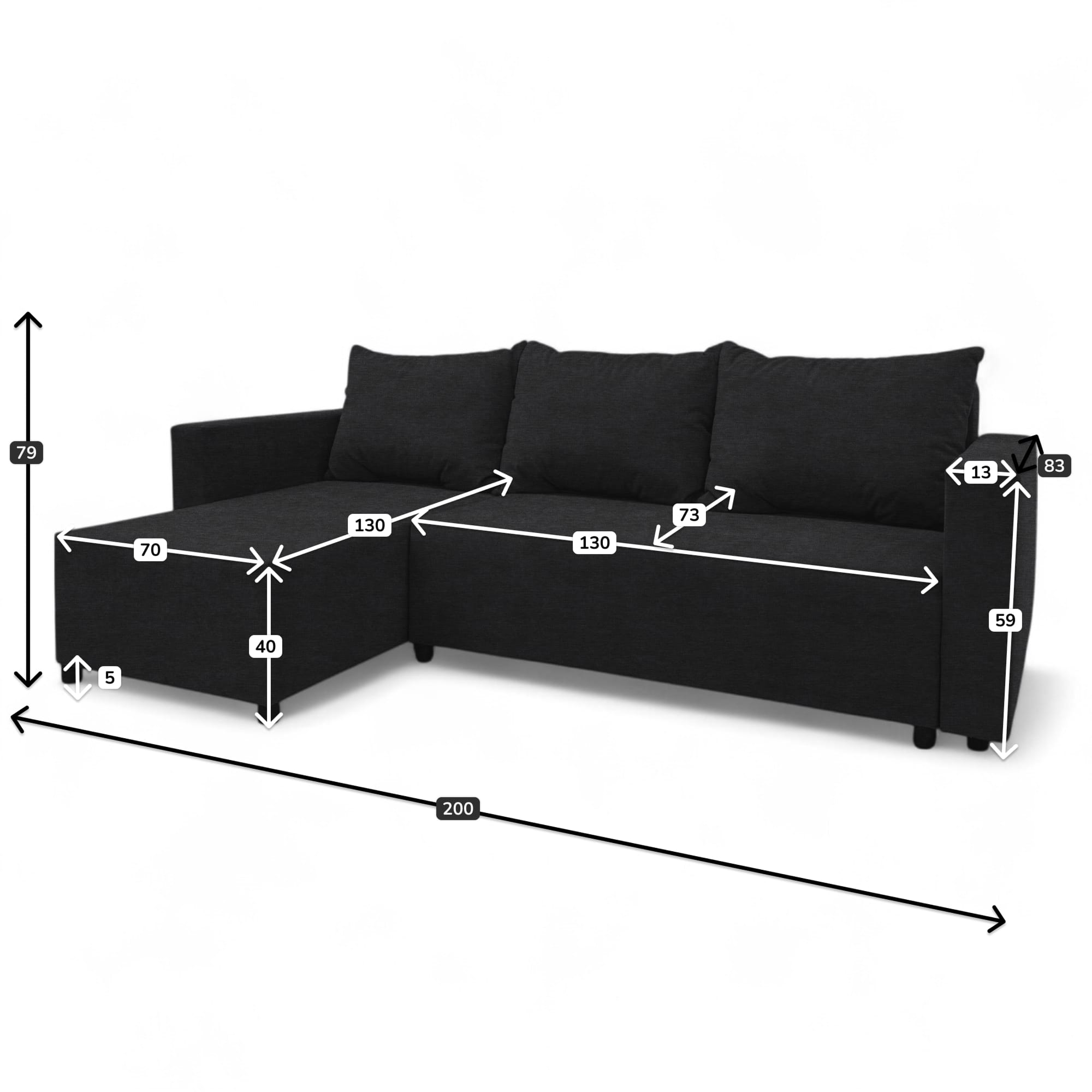 Corner sofa bed with storage box Graphite — photo 9