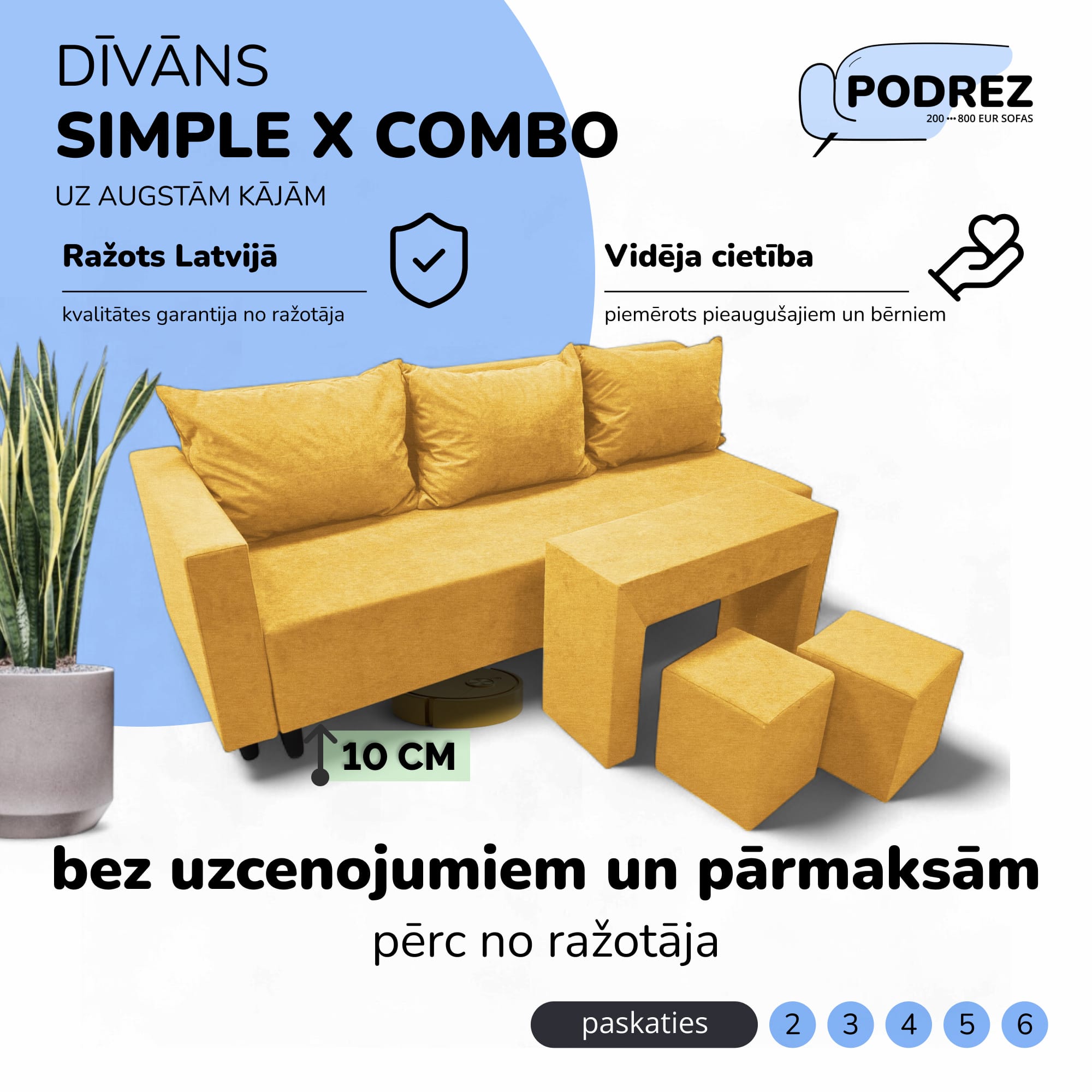 Simple X Combo double sofa bed with table and poufs Yellow - 1