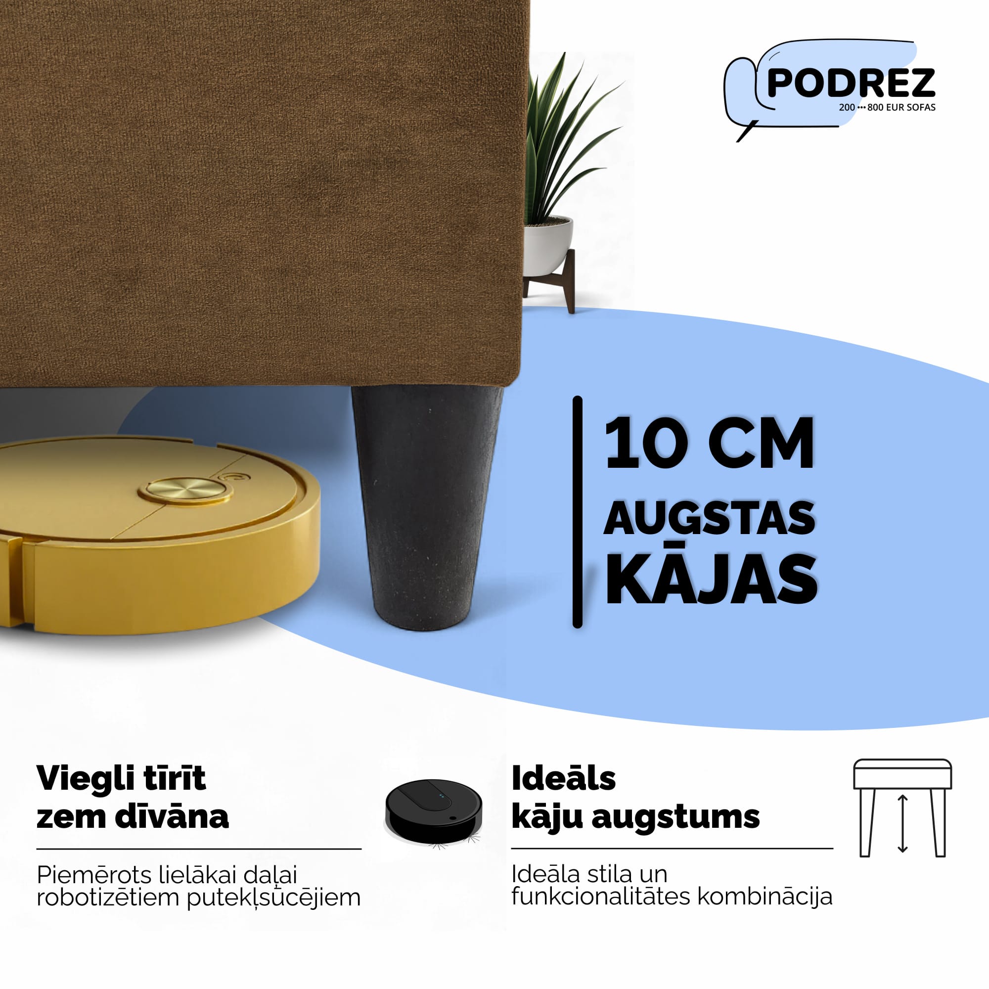 Divvietīgs izvelkamais dīvāns ar galdiņu un pufiem Simple X Combo Brūna - 3
