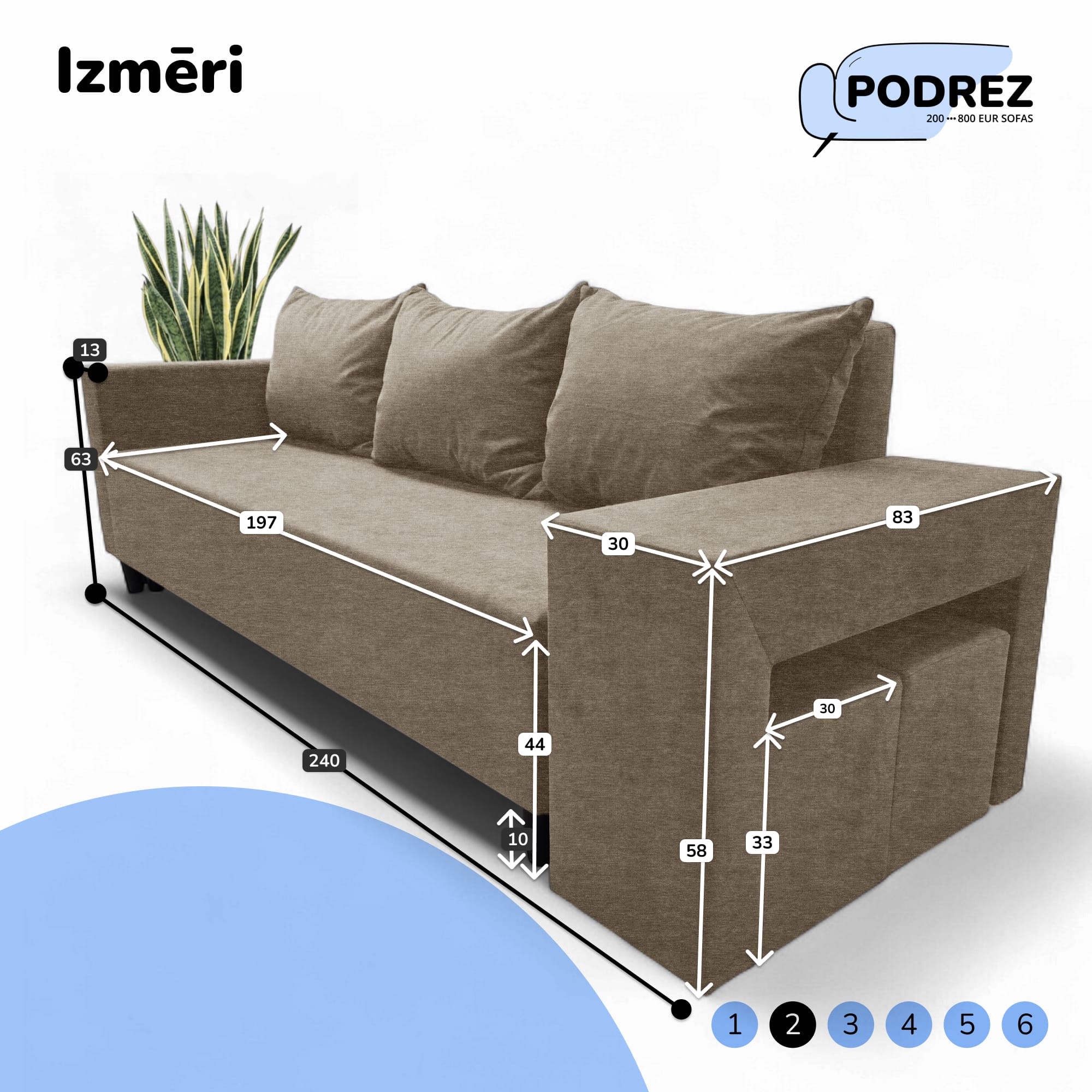 Divvietīgs izvelkamais dīvāns ar galdiņu un pufiem Simple X Combo Bēša - 4