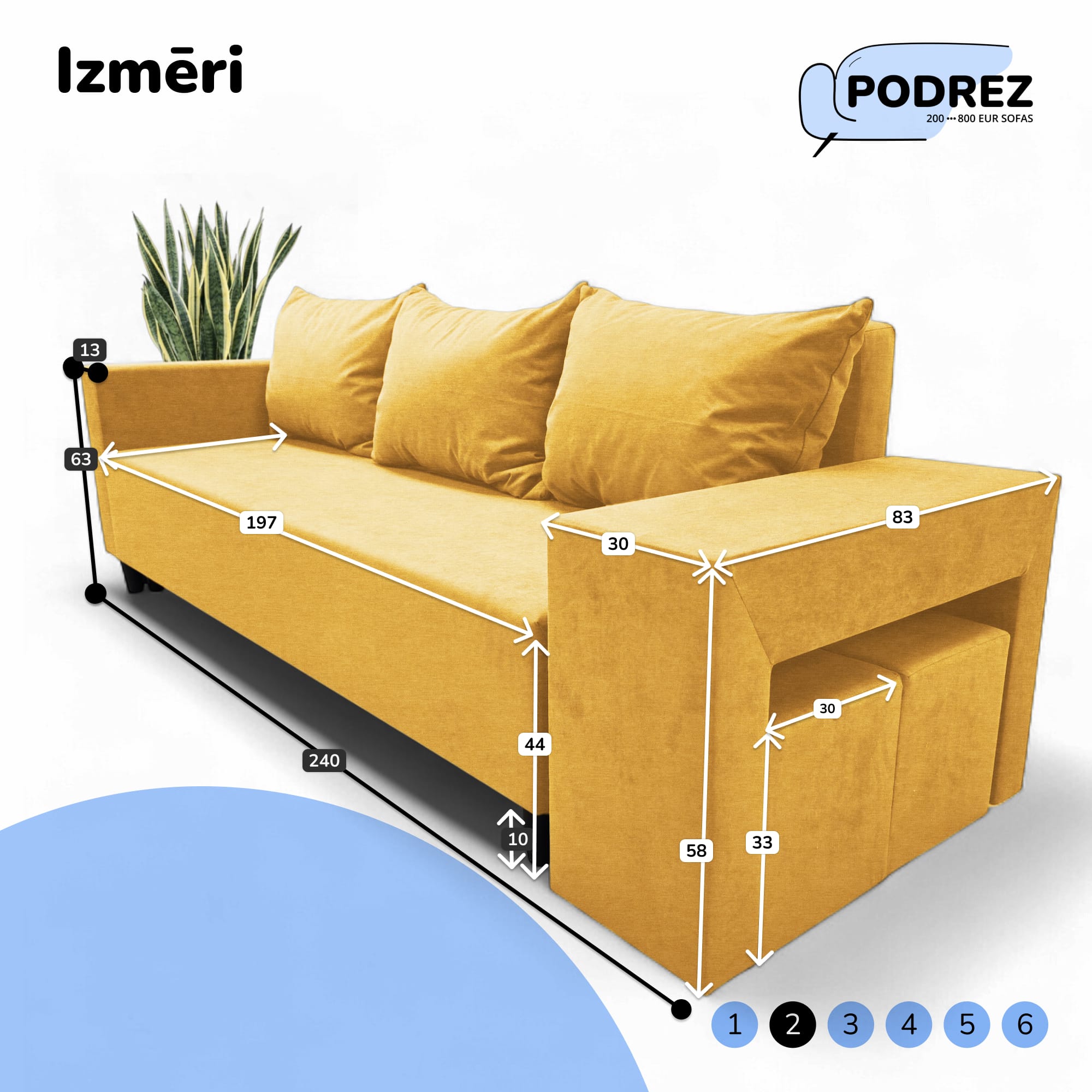 Simple X Combo double sofa bed with table and poufs Yellow - 4
