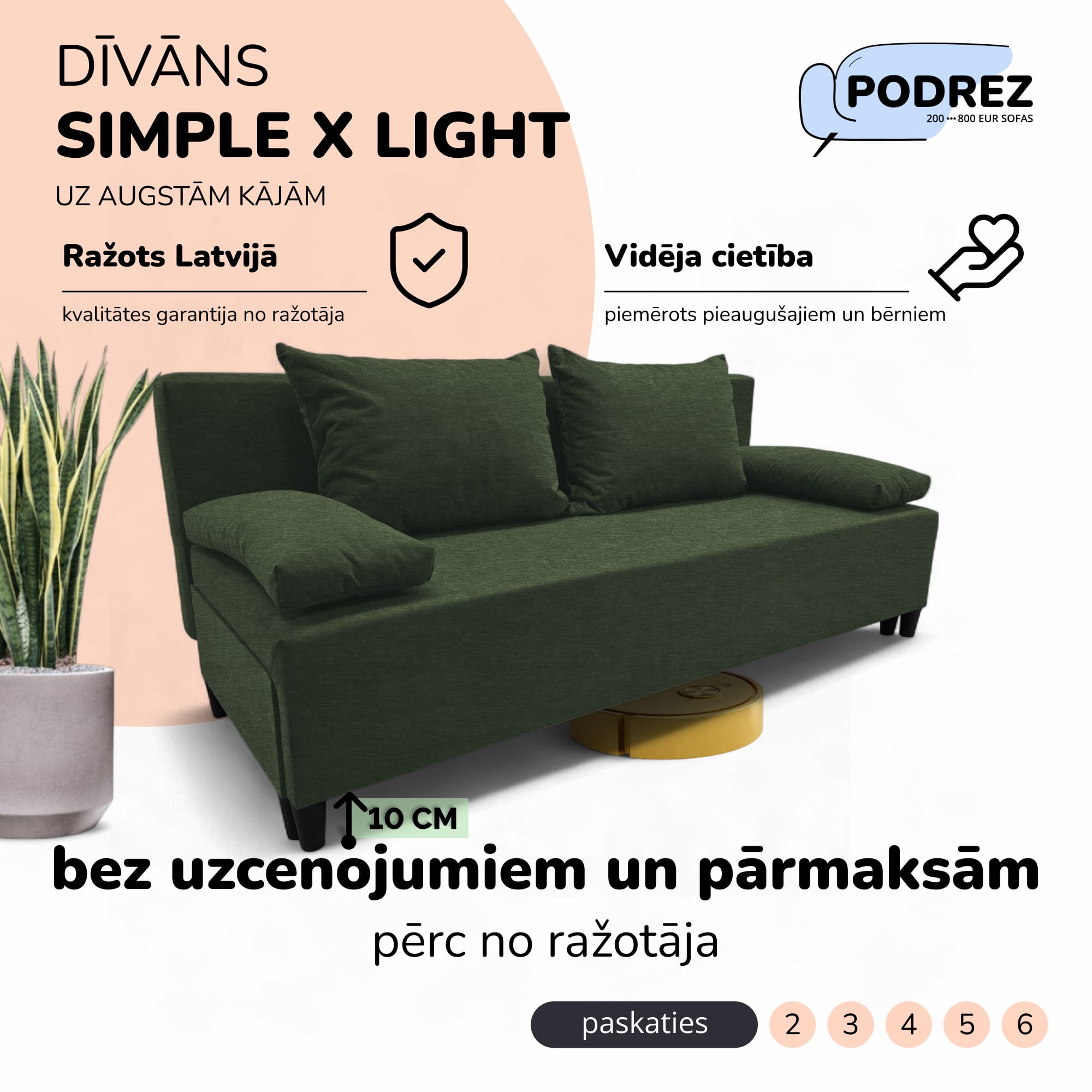 Divvietīgs izvelkamais dīvāns bez roku balstiem Simple X Light Tirkīza zaļa - 1