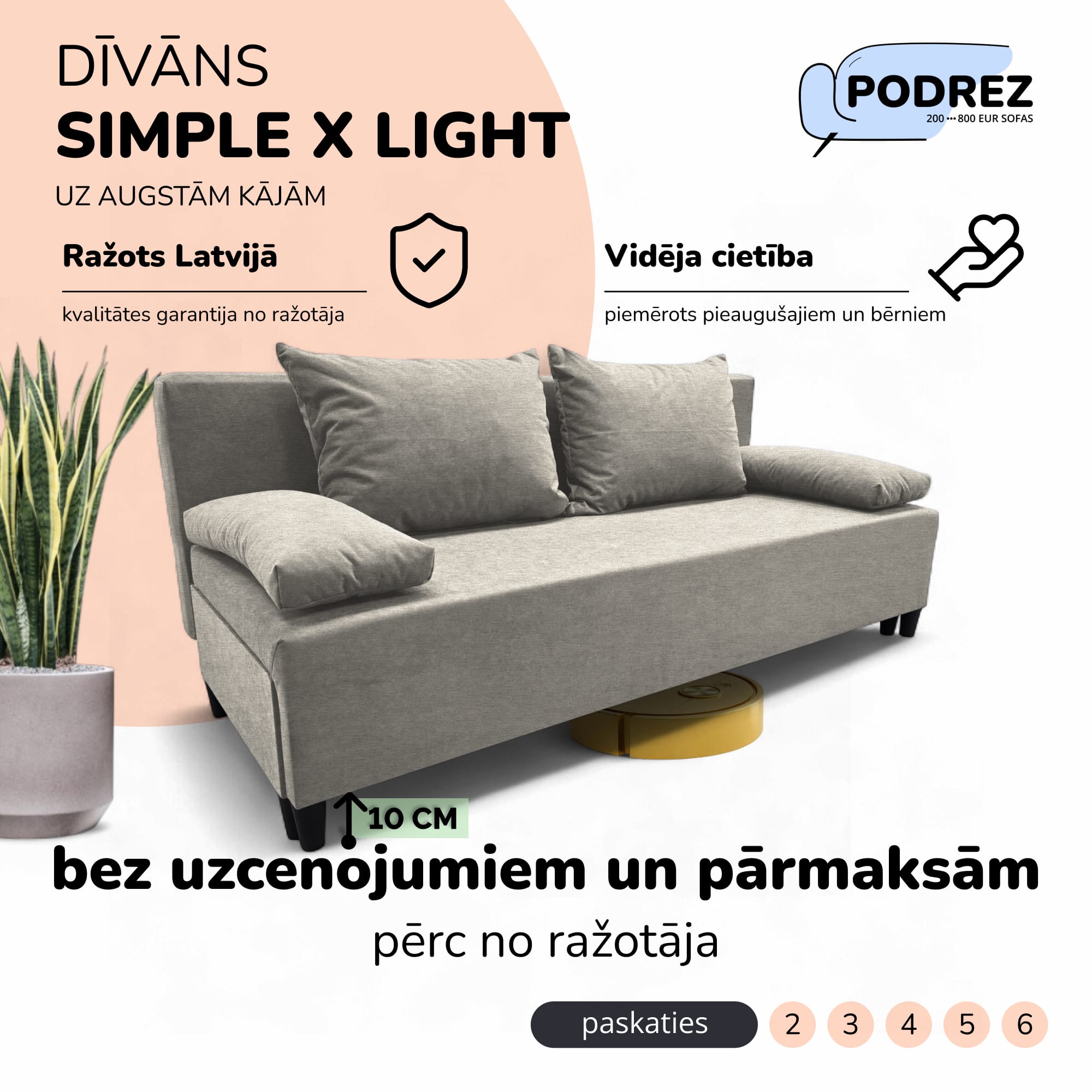 Simple X Light double sofa bed Light gray - 1