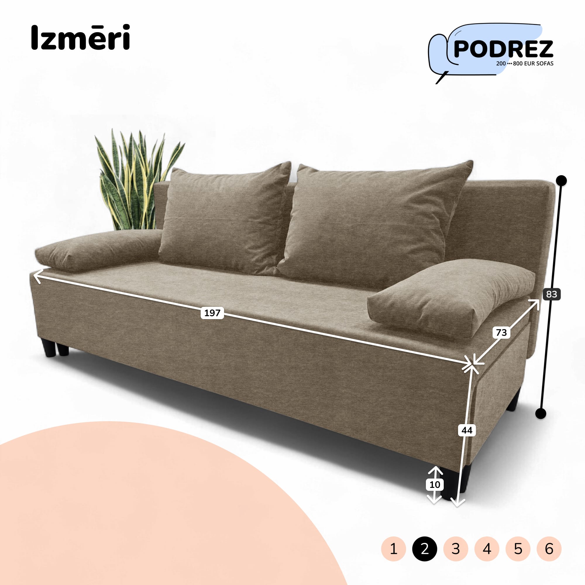 Divvietīgs izvelkamais dīvāns bez roku balstiem Simple X Light Bēša - 3