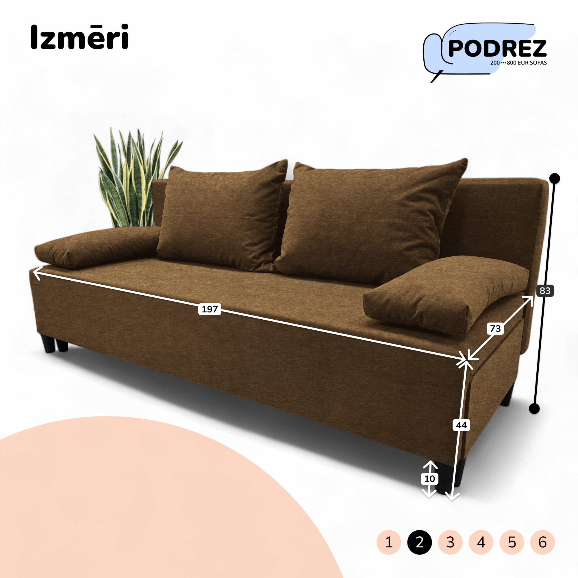 Divvietīgs izvelkamais dīvāns bez roku balstiem Simple X Light Brūna - 3